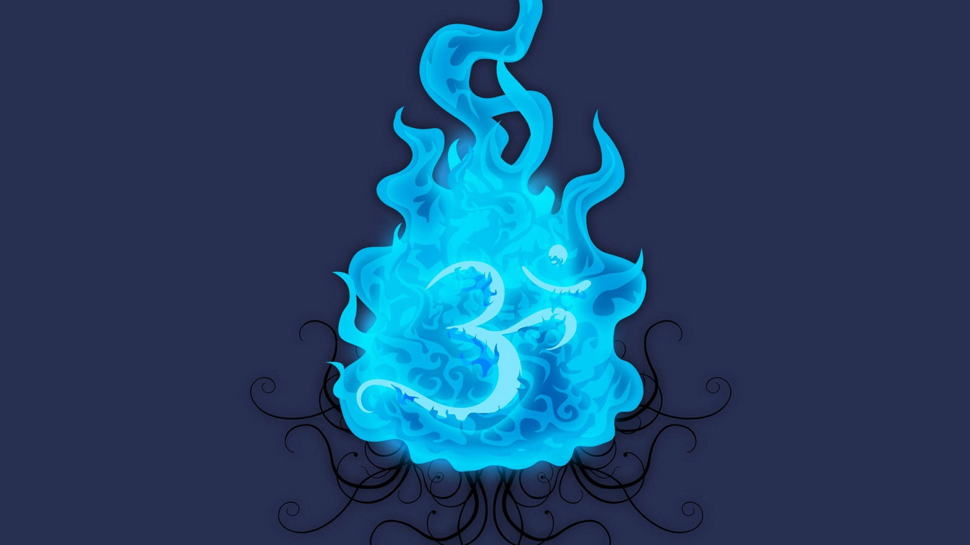 blue flame, number three, swirling patterns, Full HD Desktop Wallpaper