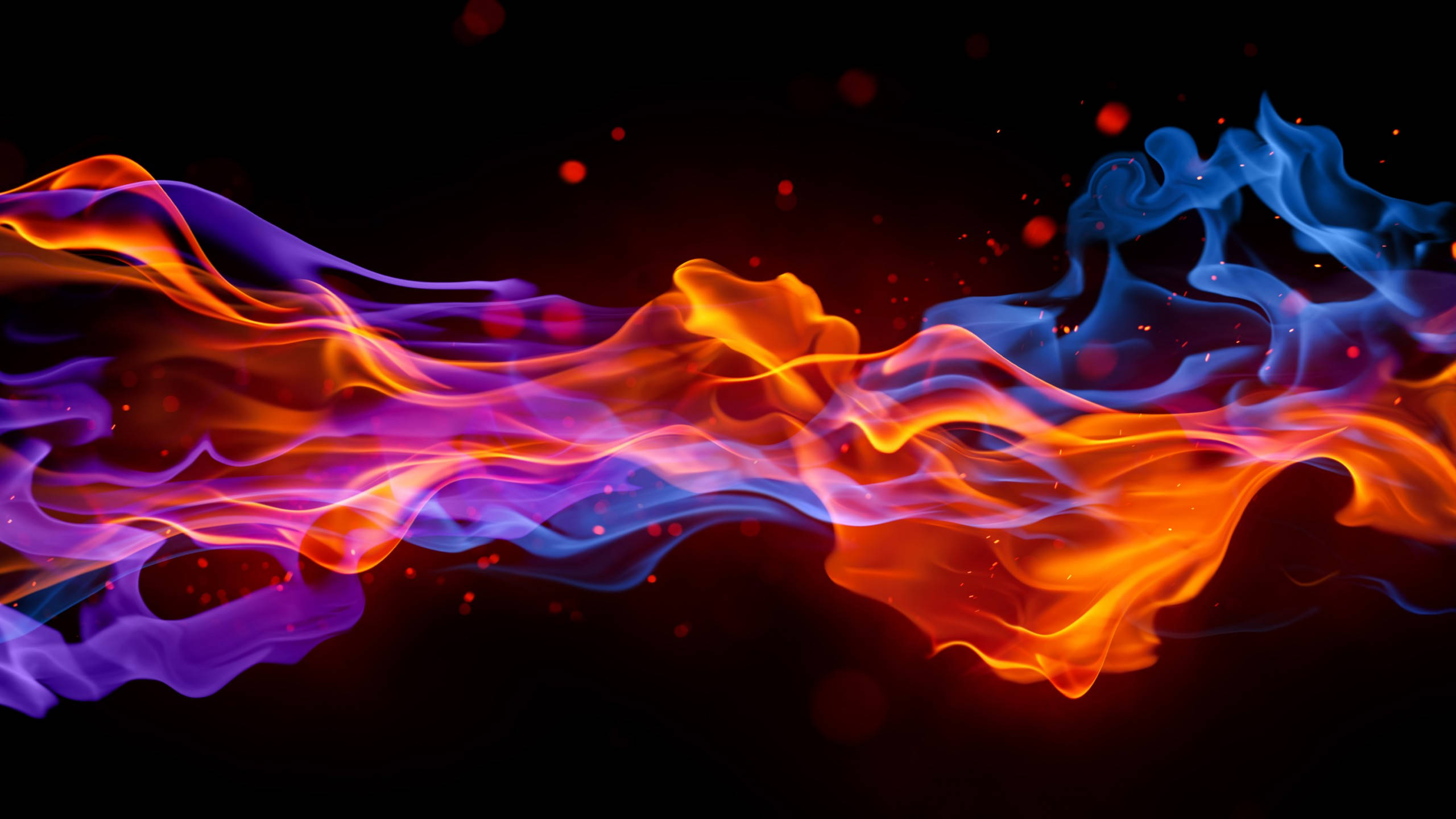 blue fire, red fire, orange purple, 2K Desktop Wallpaper