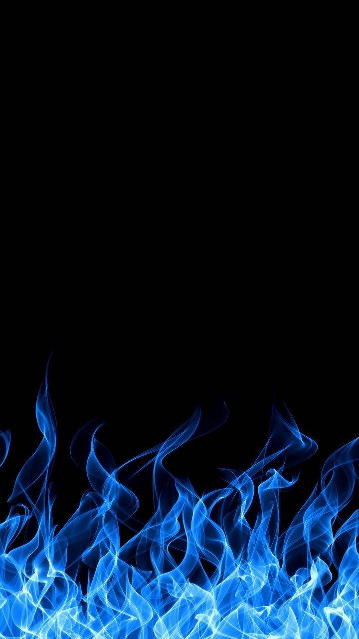 Blue Fire, vibrant blue flames, stark black background, HD Phone Wallpaper