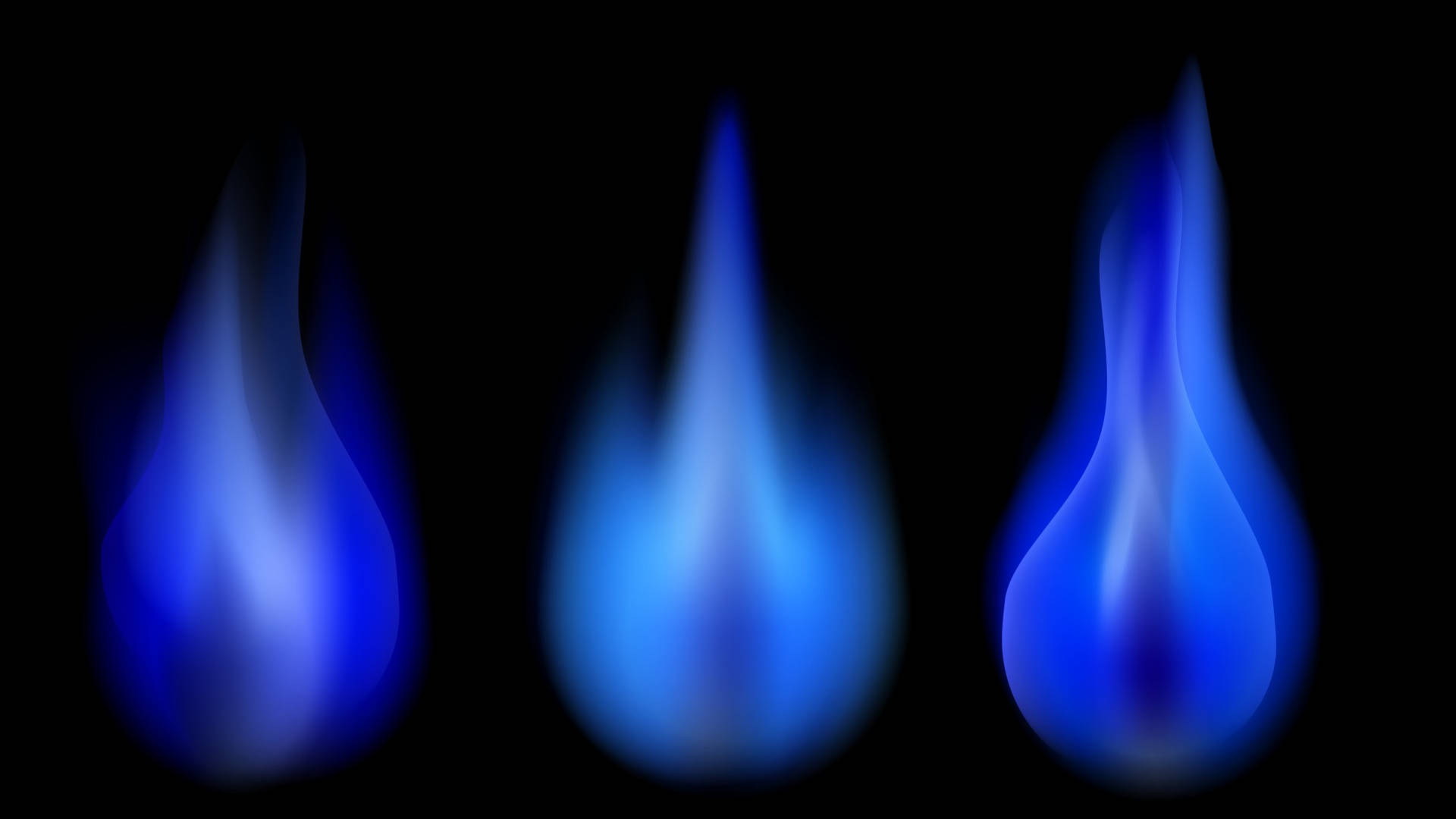 Blue Flames Three, vibrant blue flames, pure black background, Full HD Desktop Wallpaper