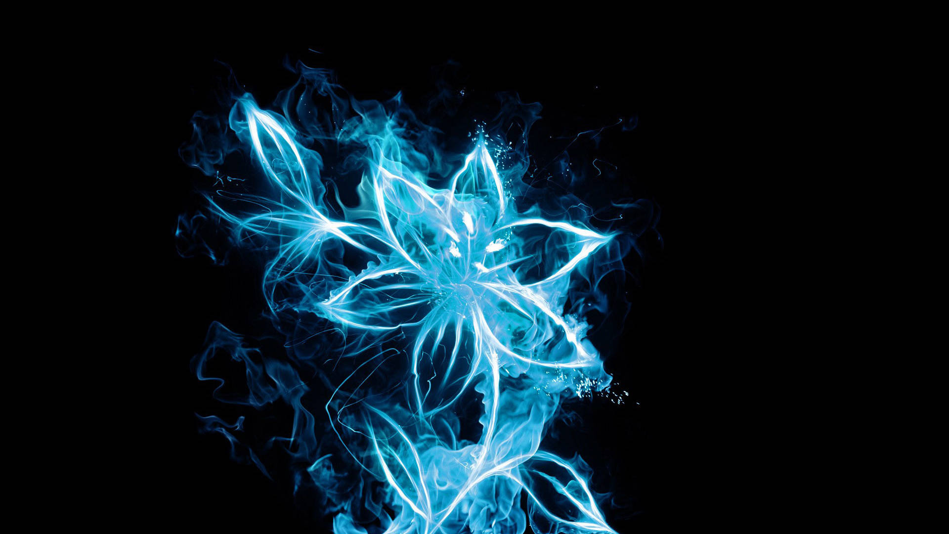 Blue Flames Flower, glowing blue electric flower, wispy smoke-like tendrils, Full HD Desktop Wallpaper
