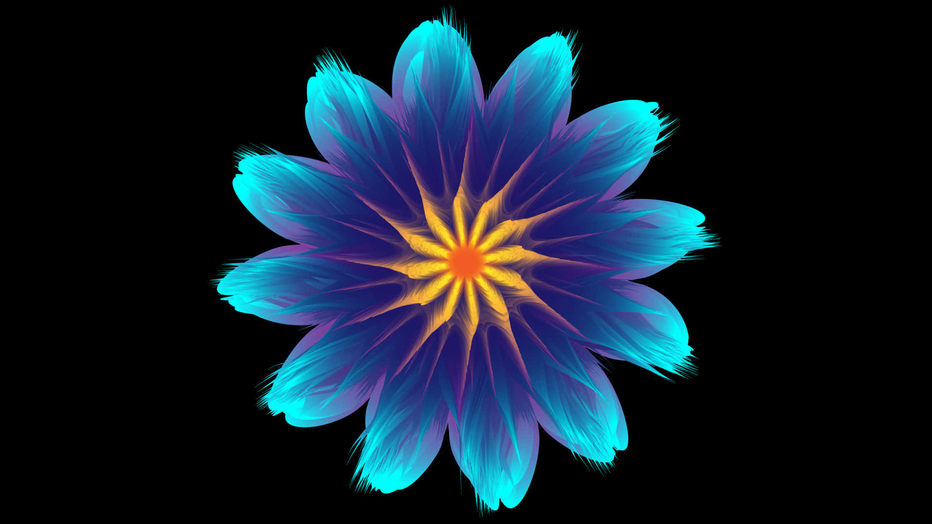 blue flower, electric blue petals, glowing yellow center, Full HD Desktop Wallpaper