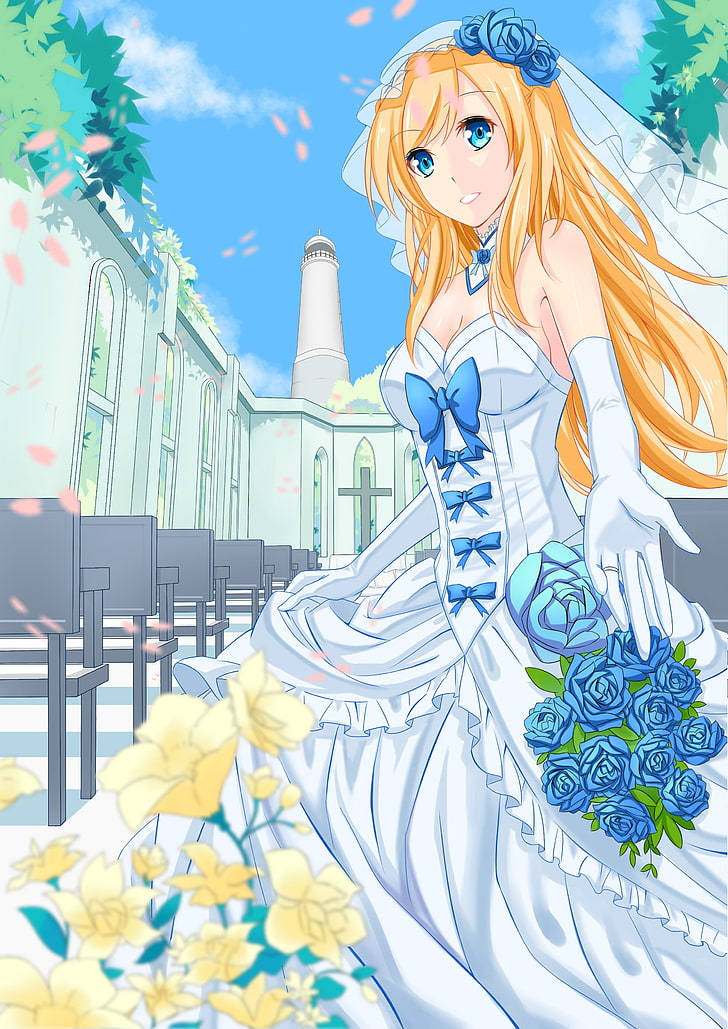 Wedding Gown, blue flower, iPhone, SD Phone Wallpaper