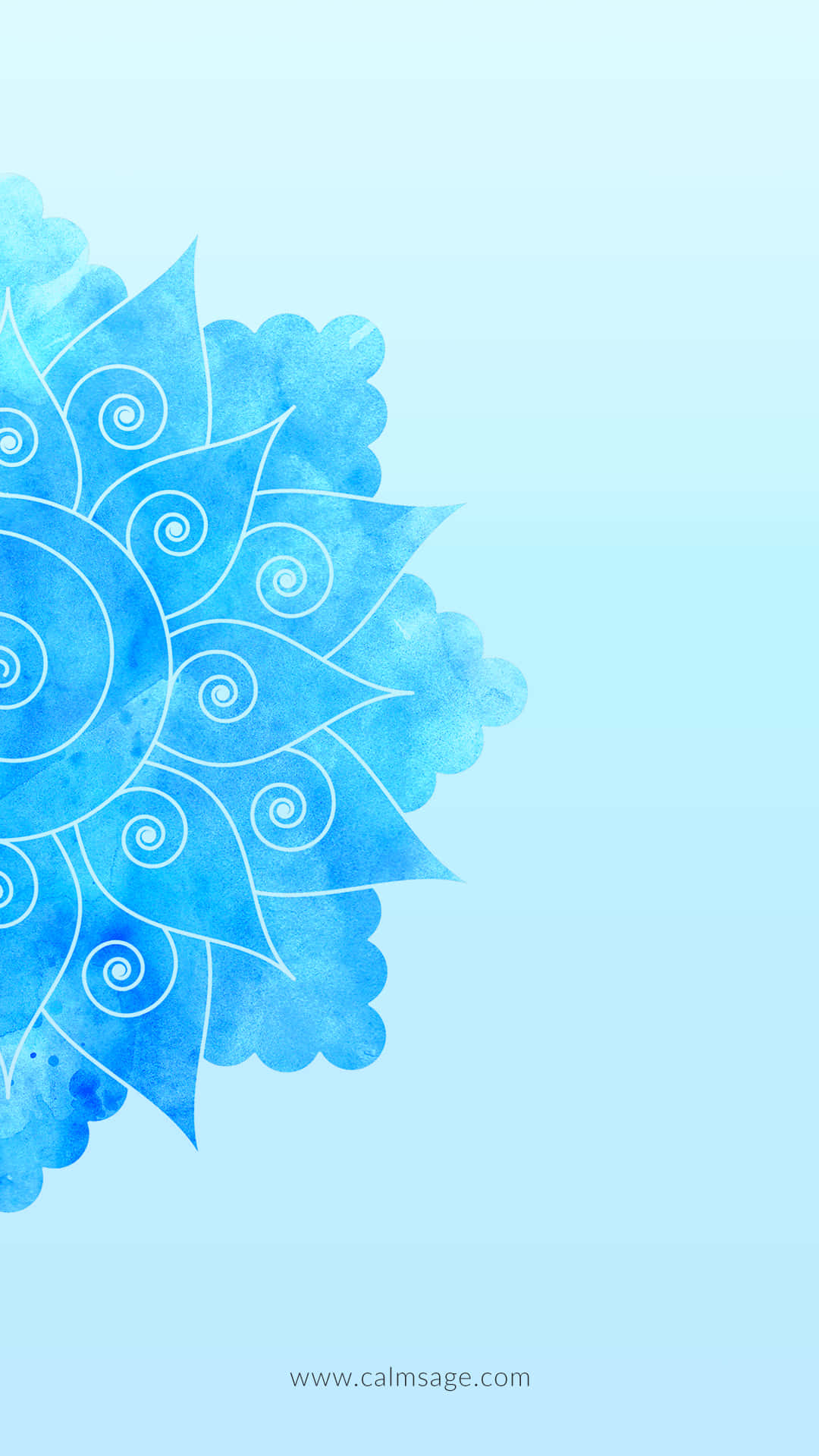 blue watercolor mandala, white swirls, gradient sky-blue background, Full HD Phone Wallpaper