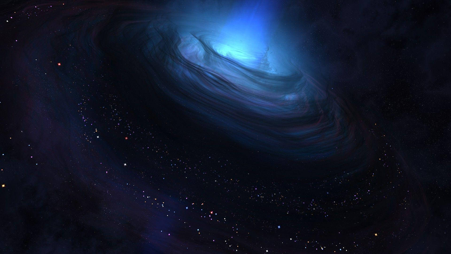 Blue Galaxy, swirling spiral galaxy, vibrant blue light, Full HD Desktop Wallpaper