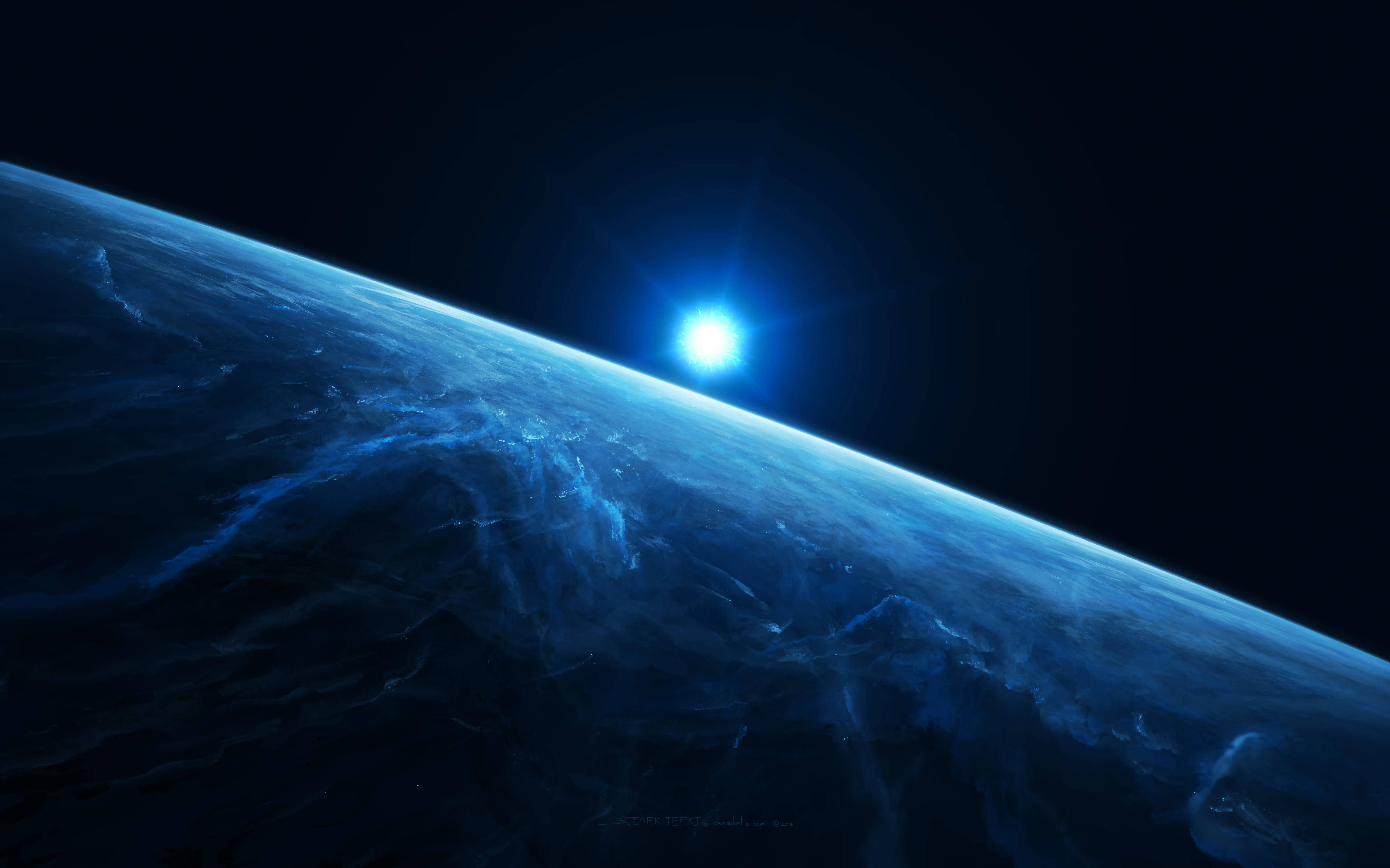 Blue 4K Neutron Star, Earth, curved horizon, 8K Desktop Wallpaper