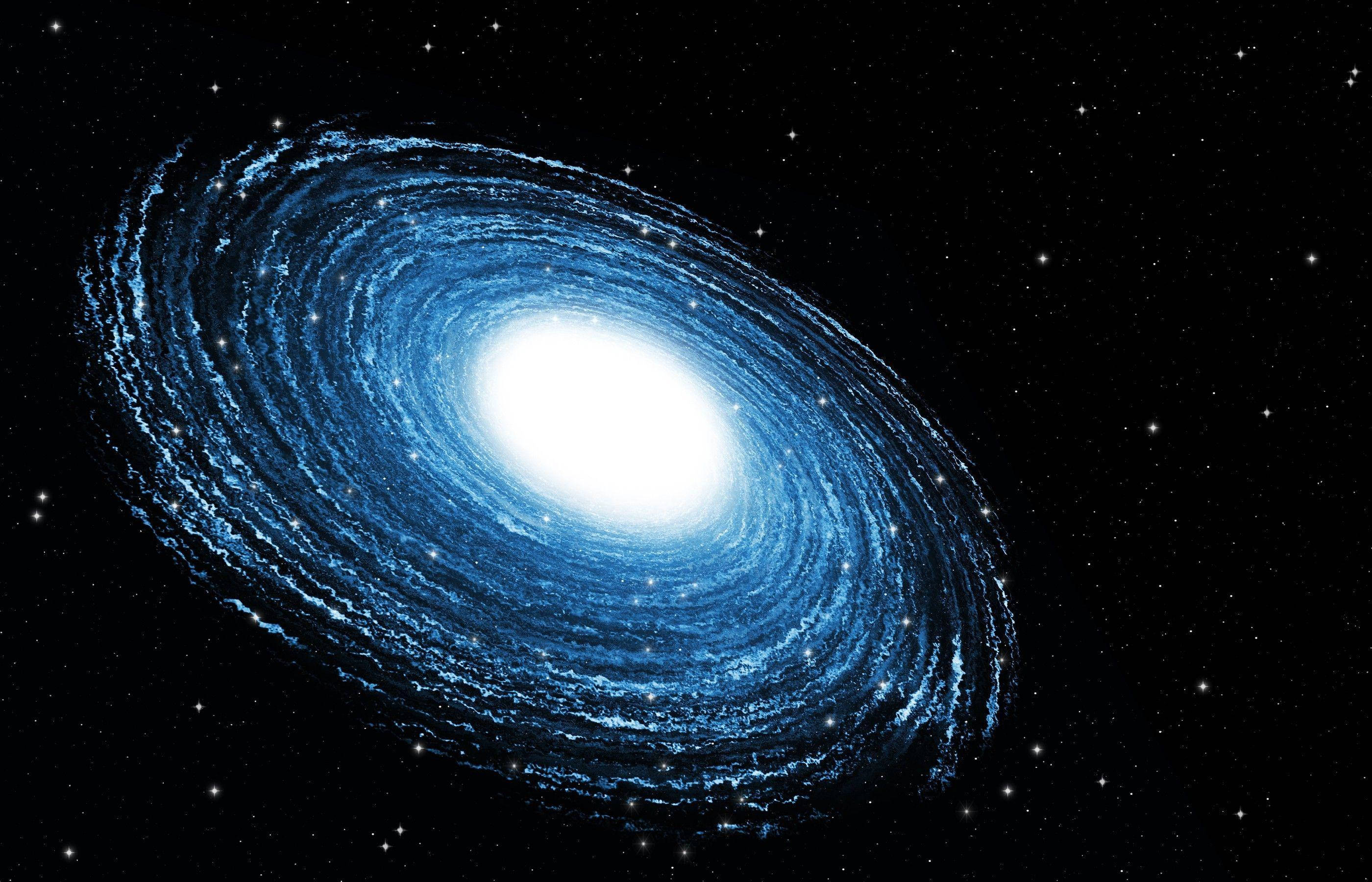 Blue Galaxy, luminous blue spiral galaxy, bright core, 2K Desktop Wallpaper