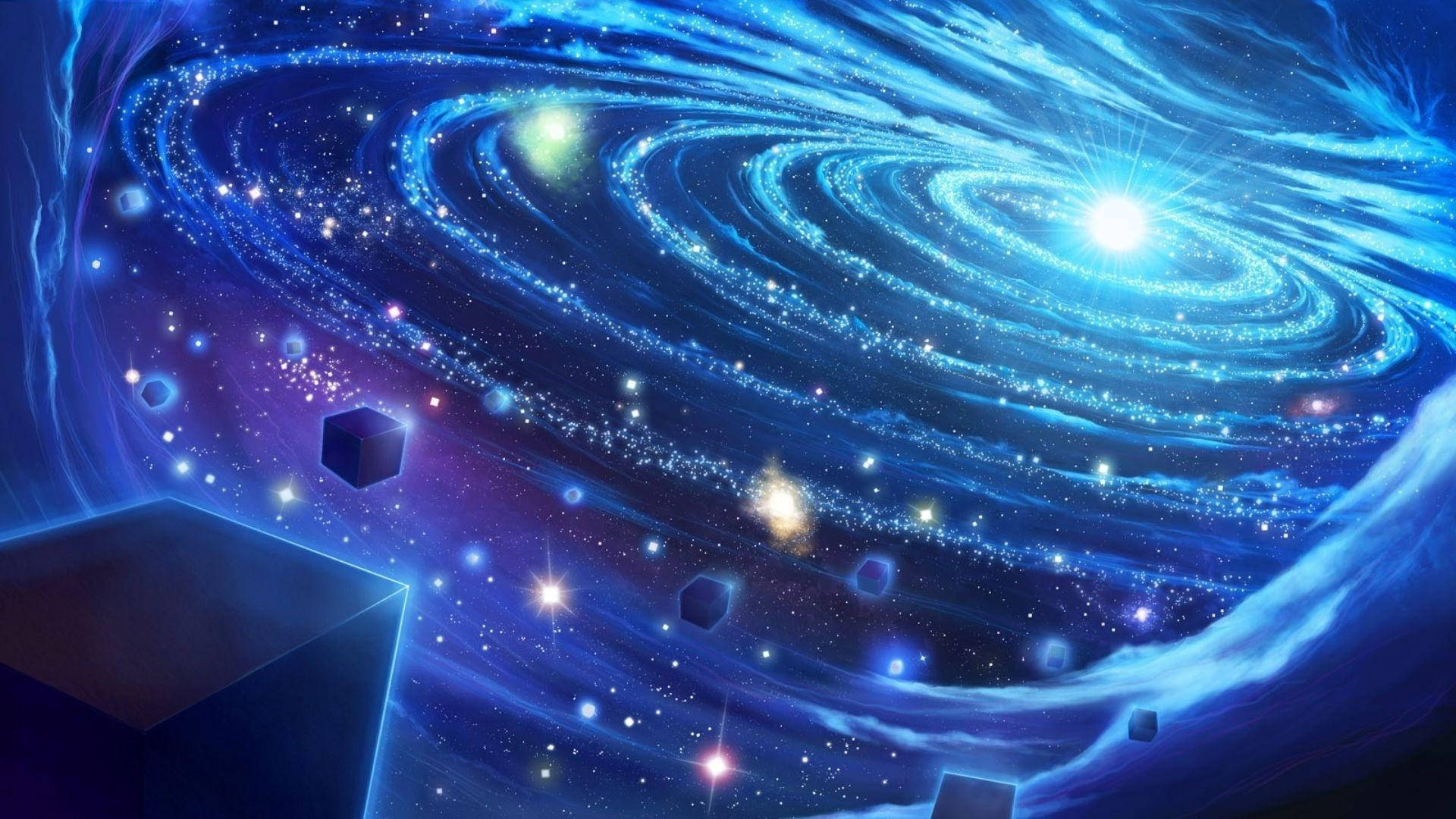 Blue Galaxy, vast universe, cosmic spiral galaxy, Full HD Desktop Wallpaper