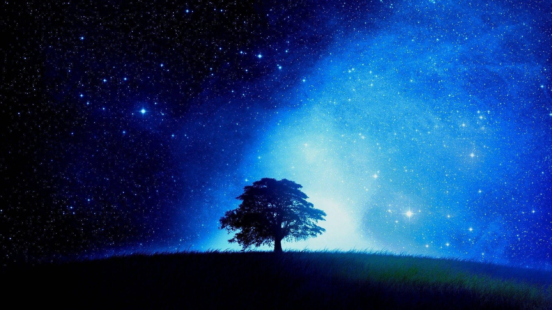 Blue Galaxy, starry night, cosmic blue light, Full HD Desktop Wallpaper