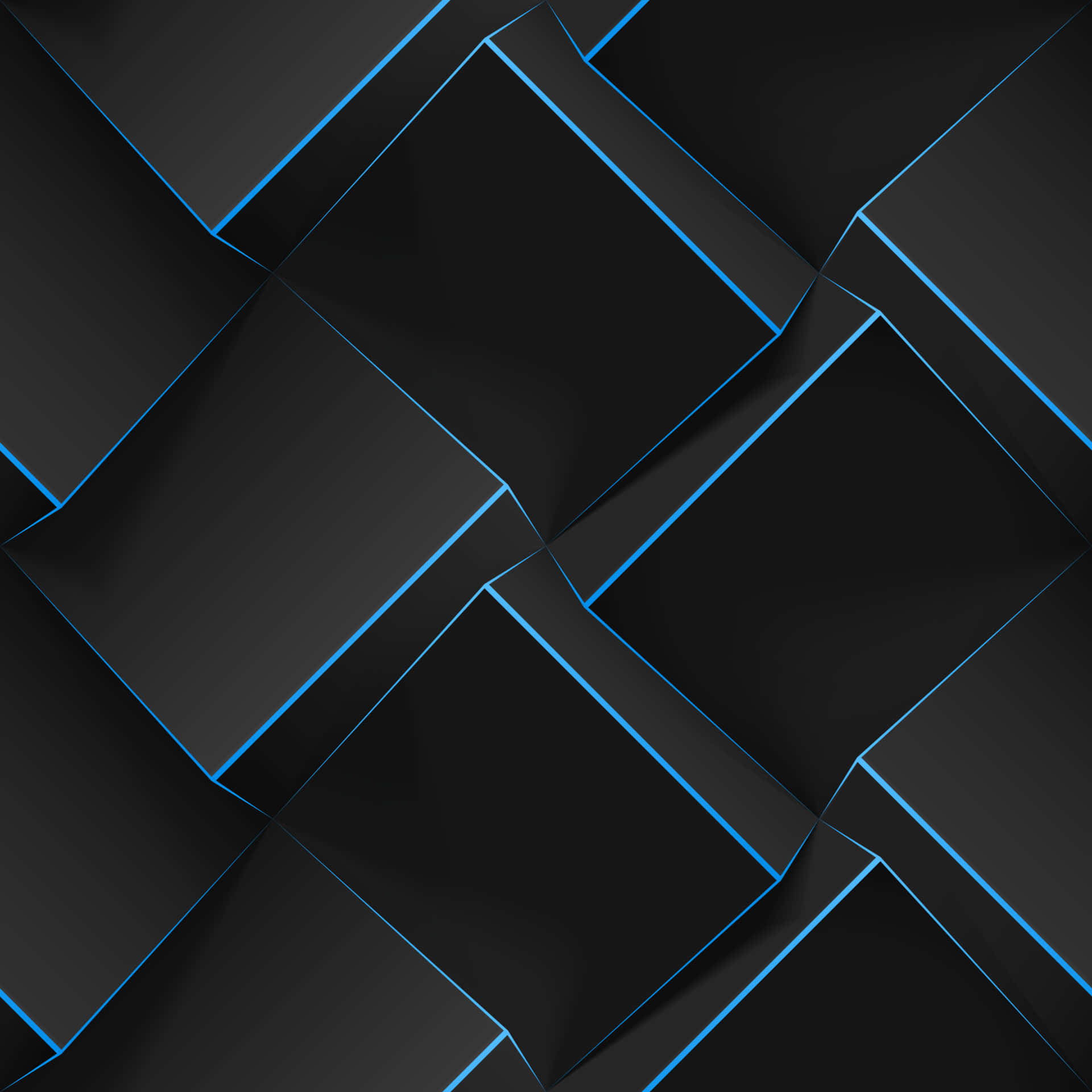 blue geometric, black cubes, glowing blue edges, Full HD Desktop Wallpaper