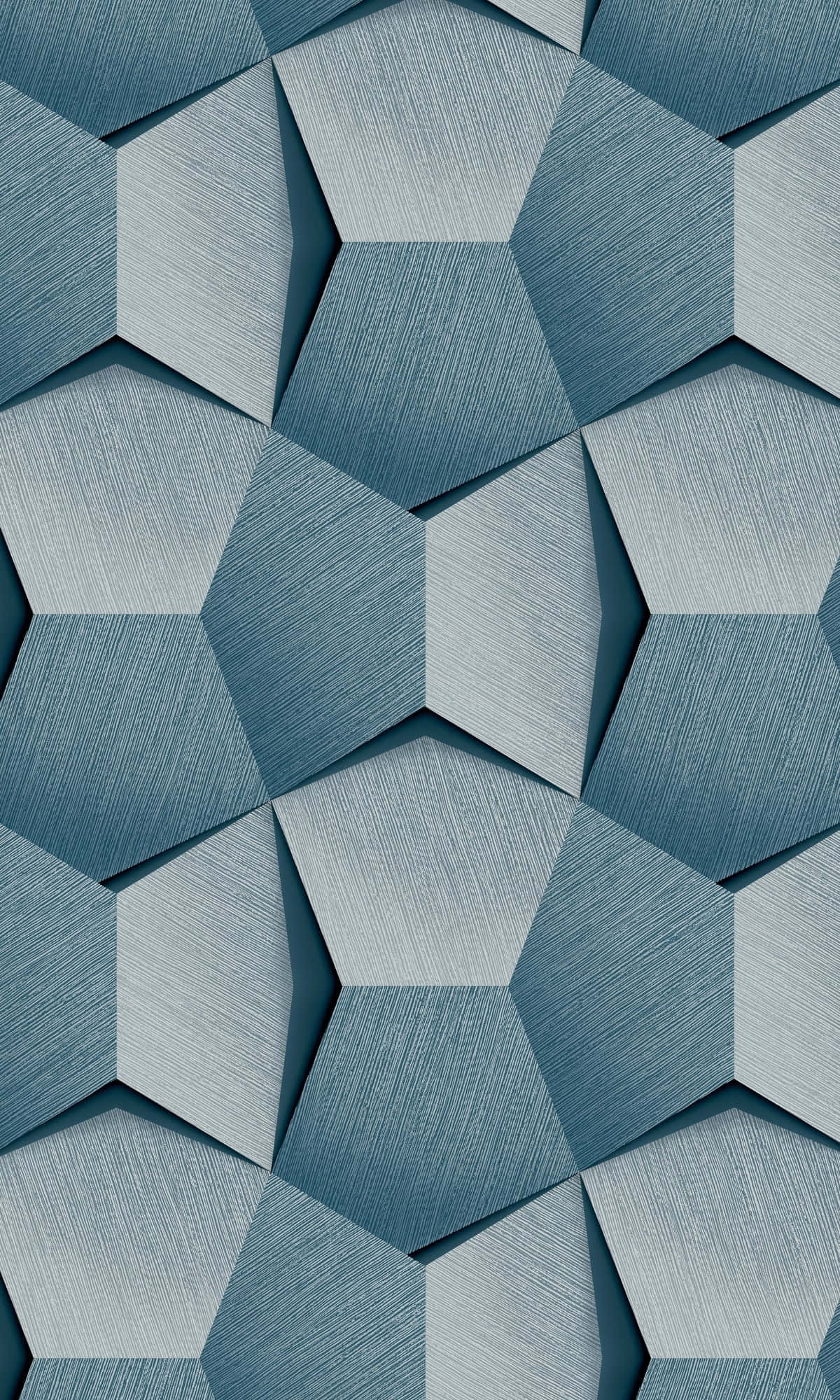 blue geometric, interlocking hexagons, varying shades of blue and gray, Full HD Phone Wallpaper