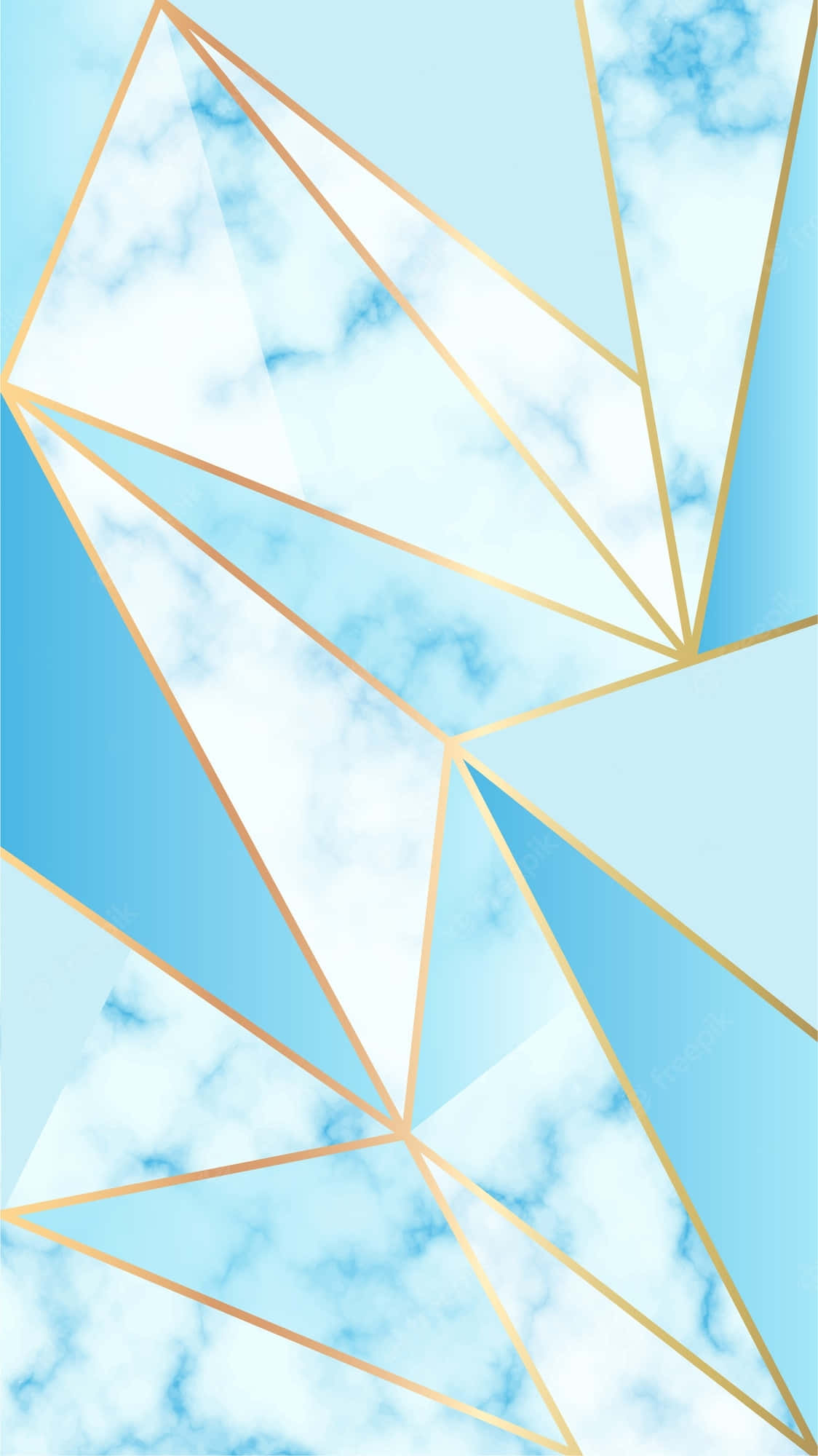 blue geometric, bright blue geometric shapes, gold lines, Full HD Phone Wallpaper
