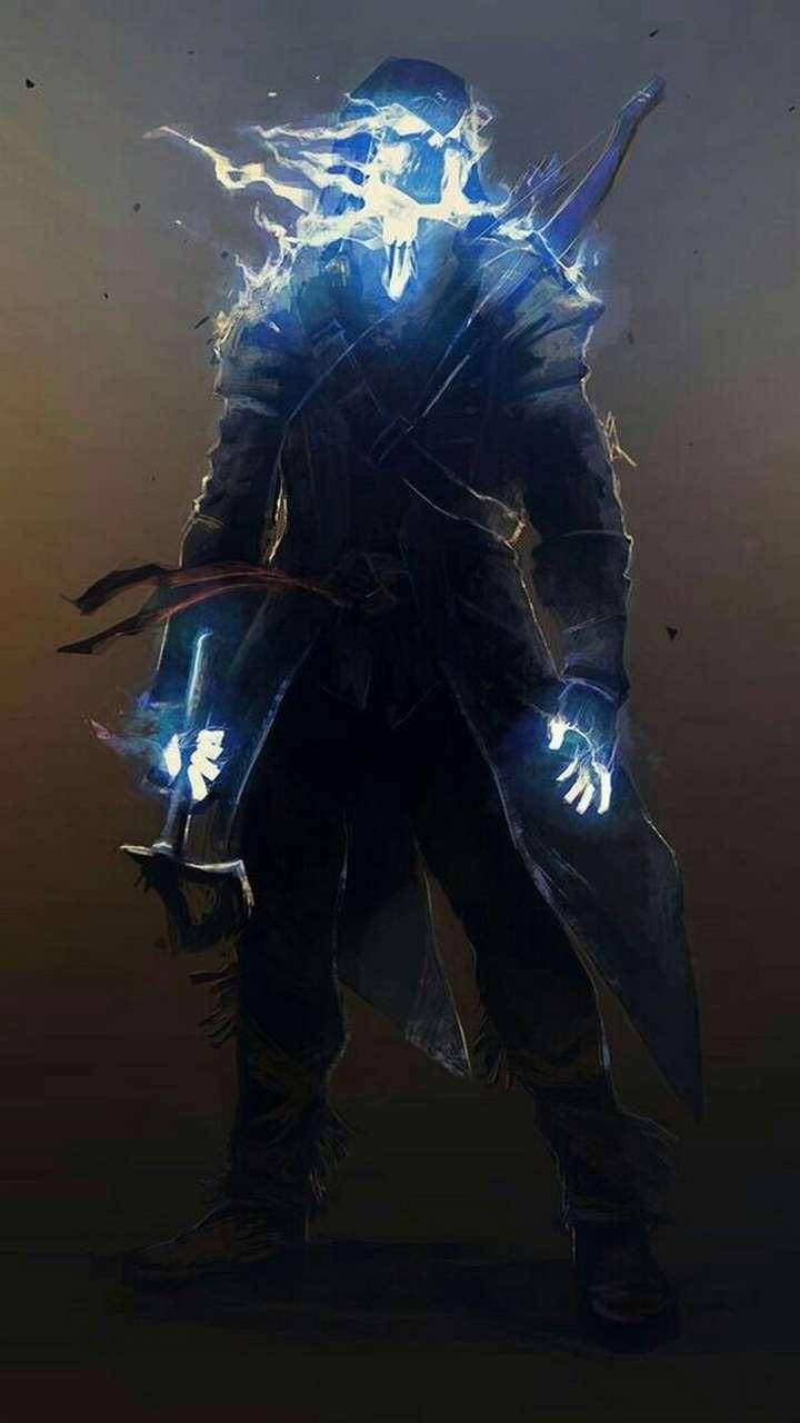Blue Ghost Rider, glowing blue energy, skeletal face, HD Phone Wallpaper