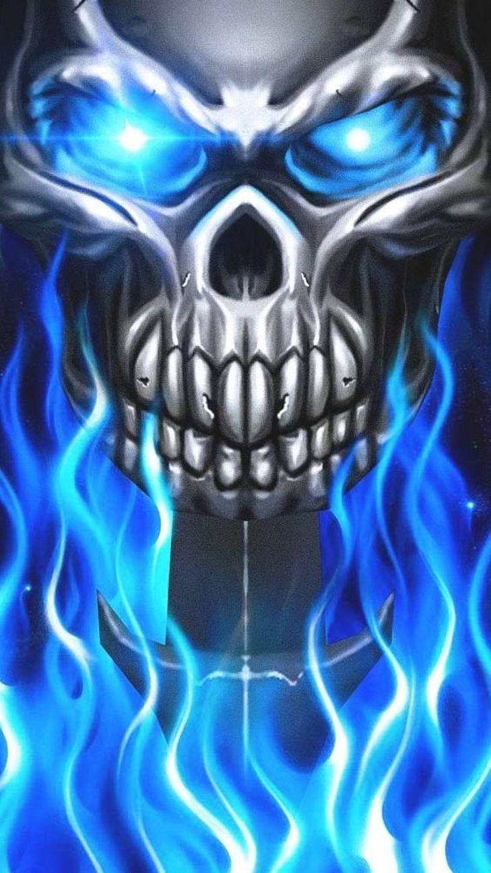Blue Ghost Rider, metallic skull, glowing blue eyes, HD Phone Wallpaper