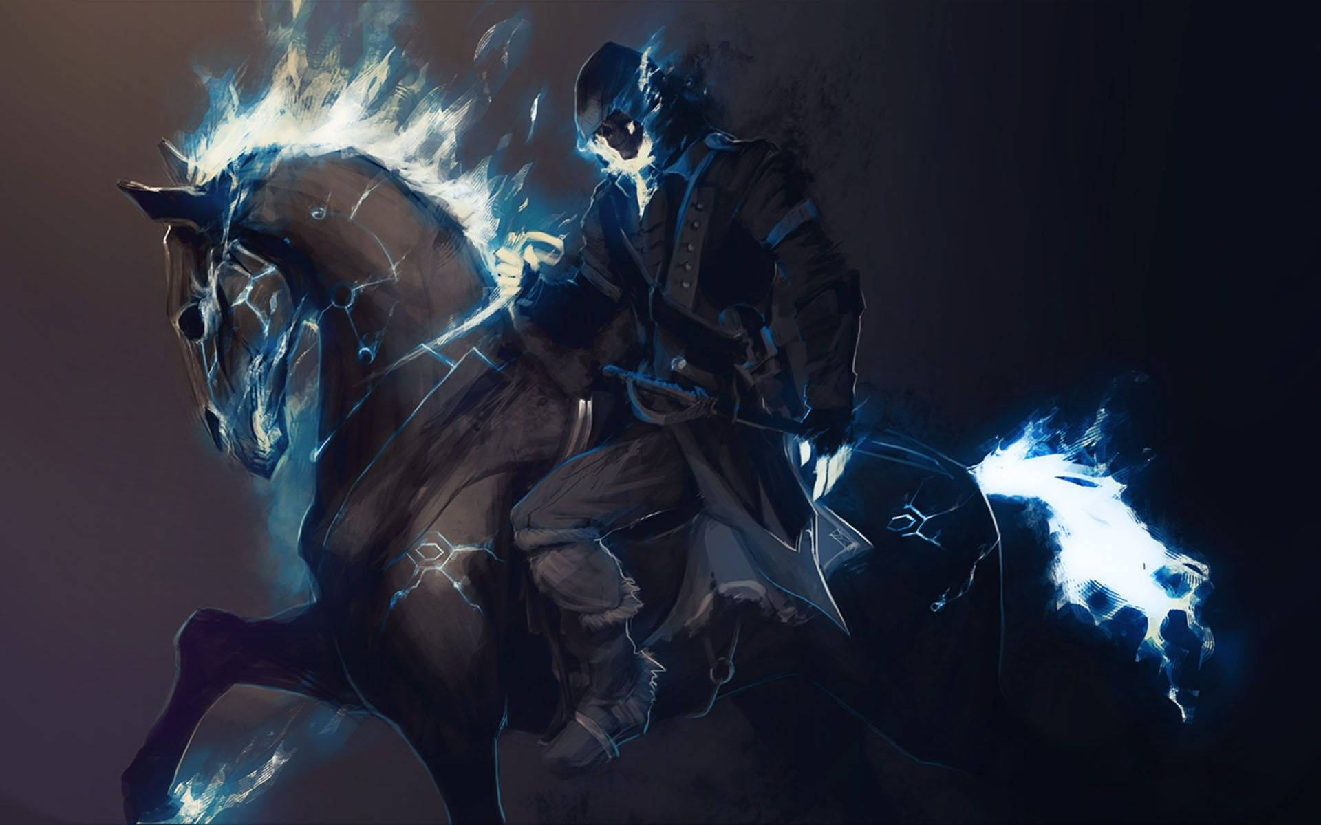 Blue Ghost Rider, electric blue energy, dark coat, Full HD Desktop Wallpaper