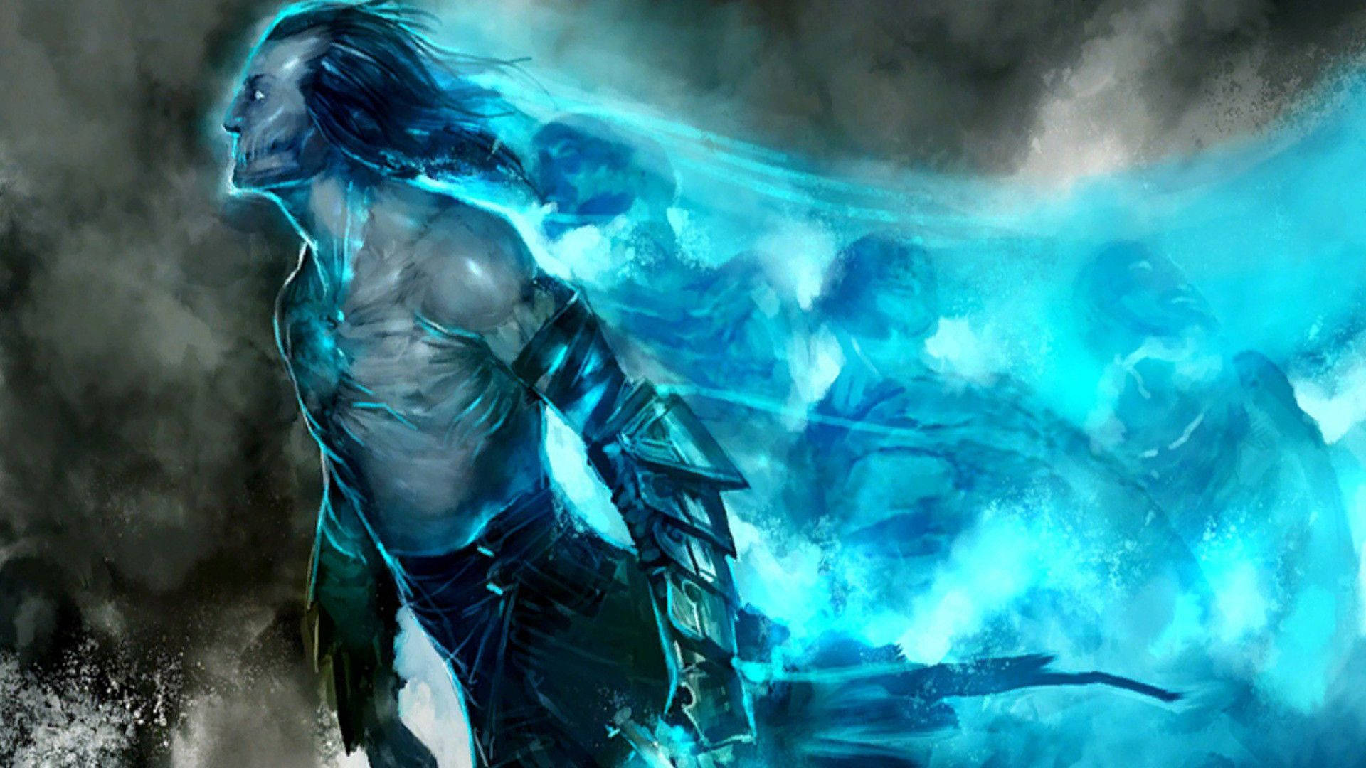 Blue Ghost Rider, glowing blue armored warrior, swirling energy, Full HD Desktop Wallpaper