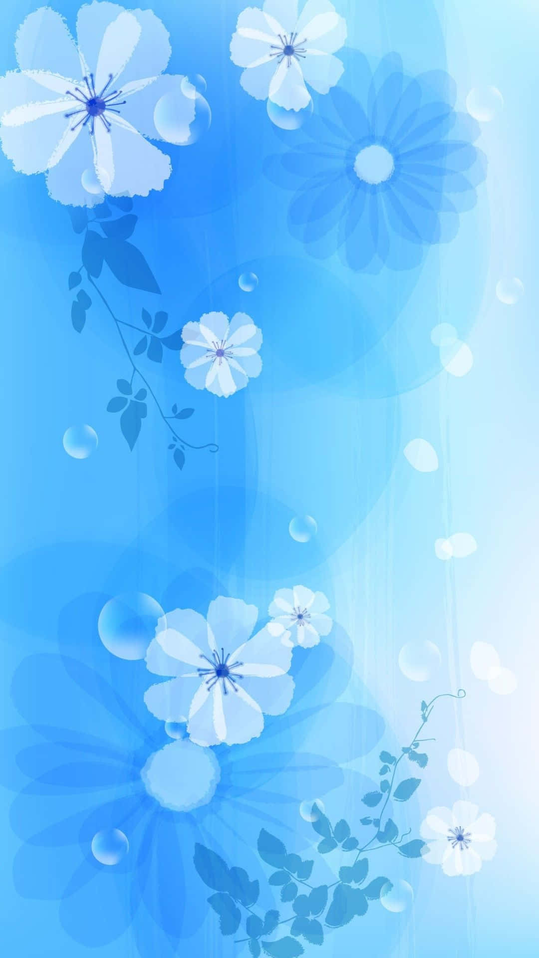 Blue Girly, soft blue flowers, leaves, Full HD Phone Wallpaper