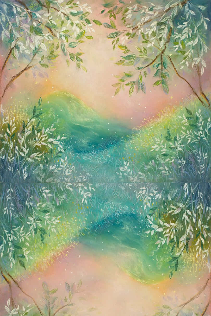 Blue Grass, willow branches, dreamy green hill, SD Phone Wallpaper