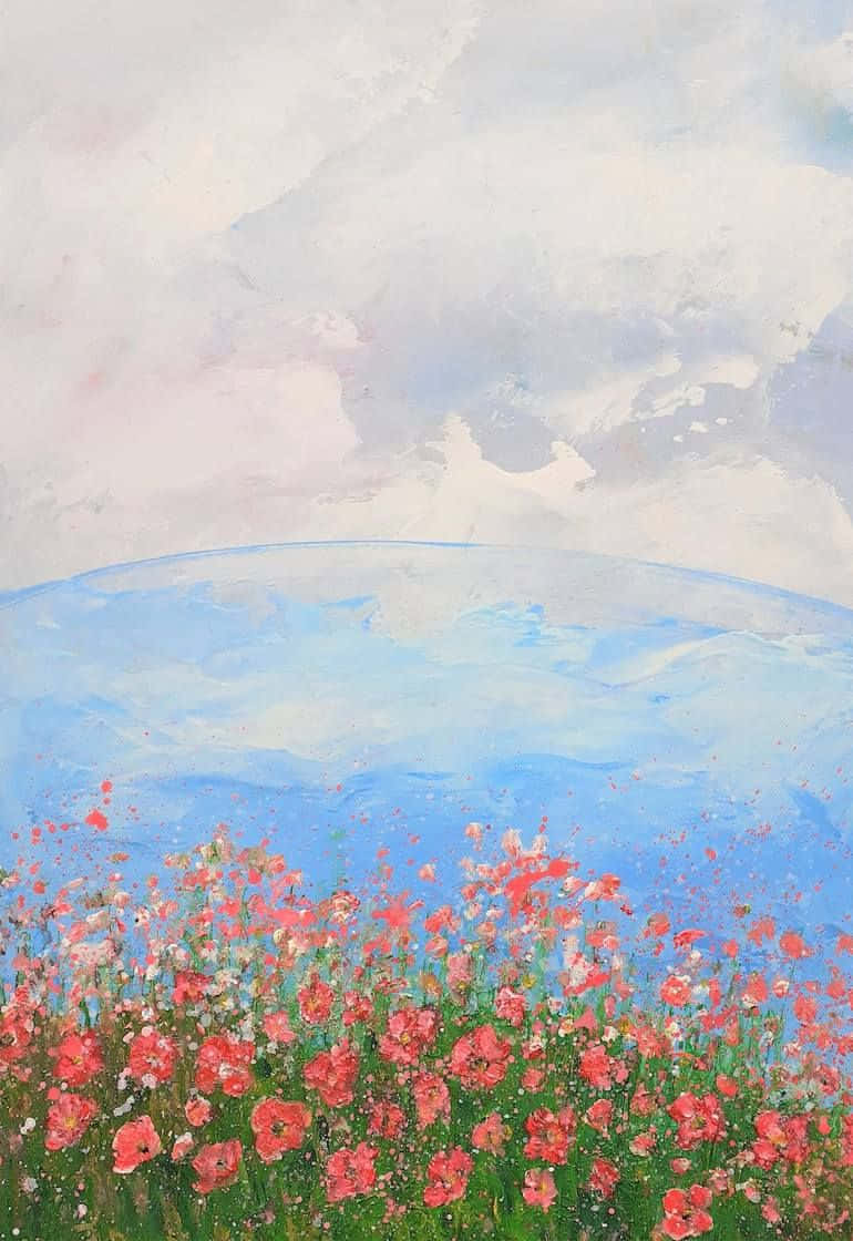 Blue Grass, red poppies, pink poppies, SD Phone Wallpaper