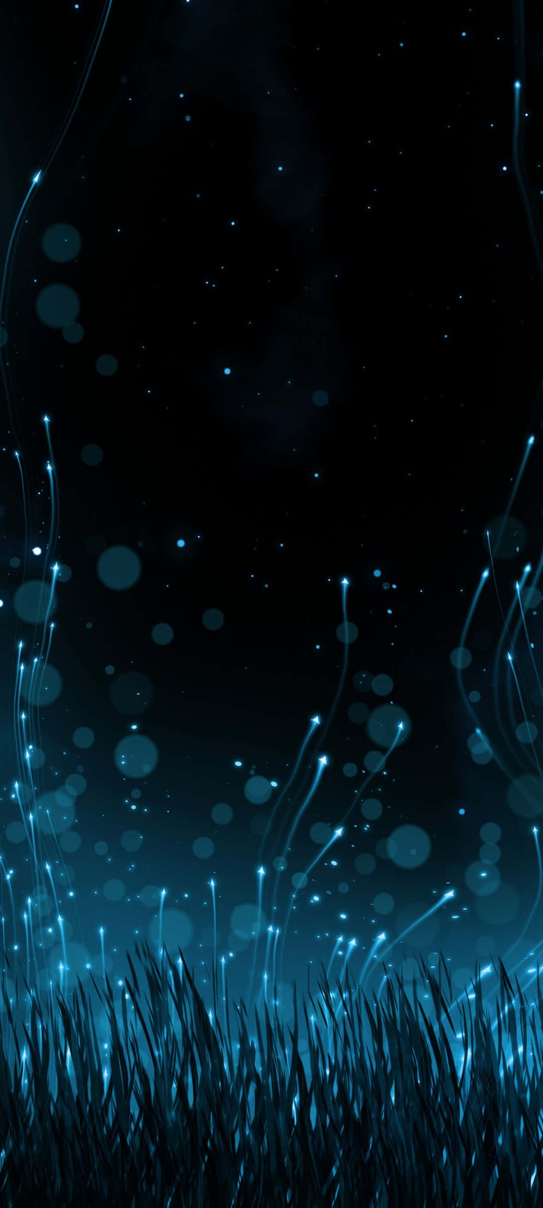 blue grass field, starry night sky, glowing blue grass blades, Full HD Phone Wallpaper