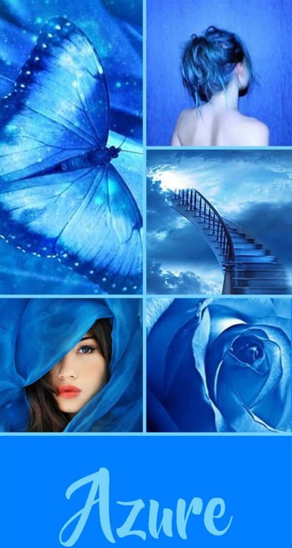 Azure Blue, glowing butterfly, woman with blue hair, SD Phone Wallpaper