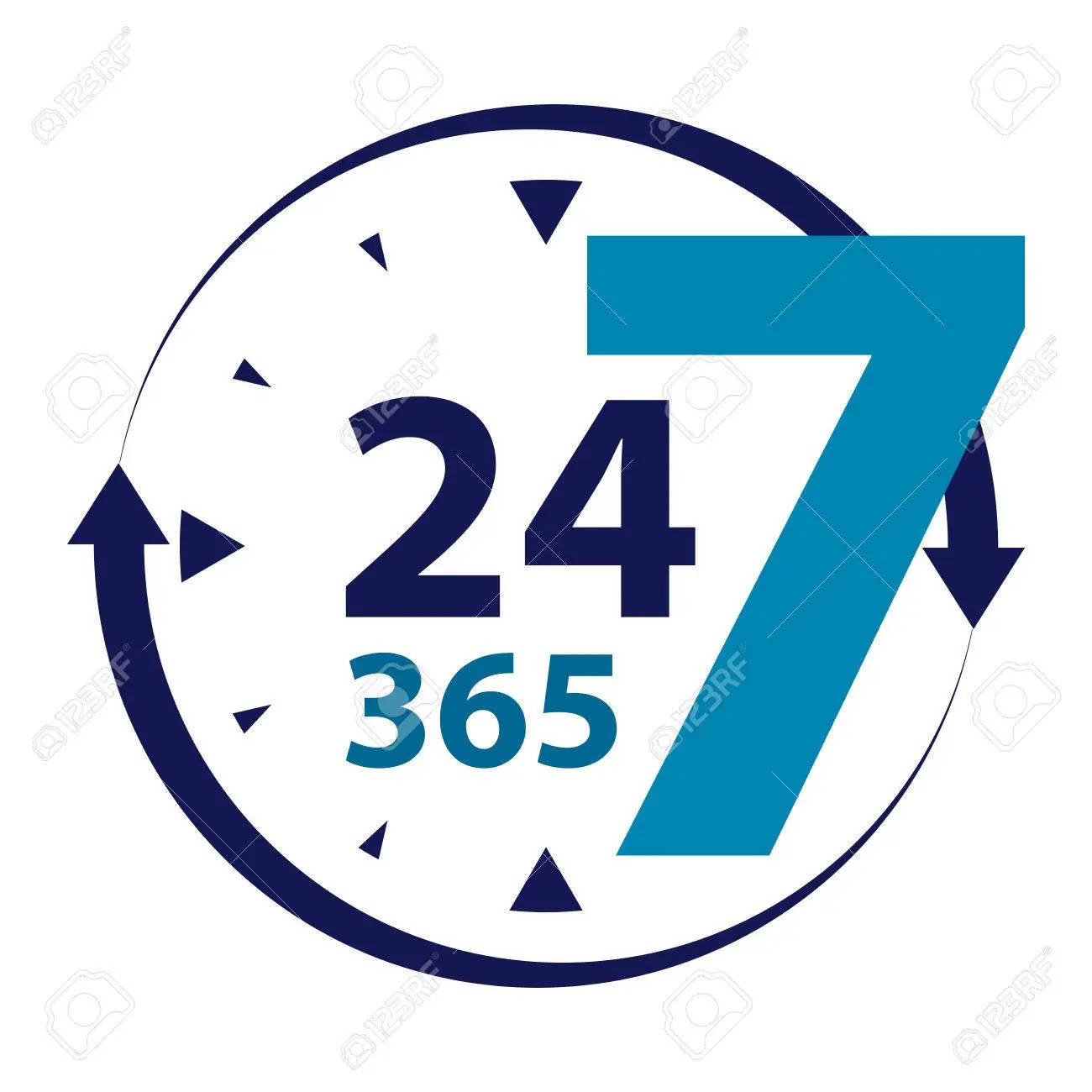 blue 247 icon, arrows encircling a clock face, 365 days, HD Desktop Wallpaper