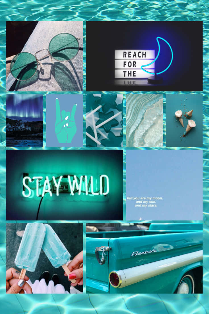 Blue Green Aesthetic, teal, neon signs, SD Phone Wallpaper