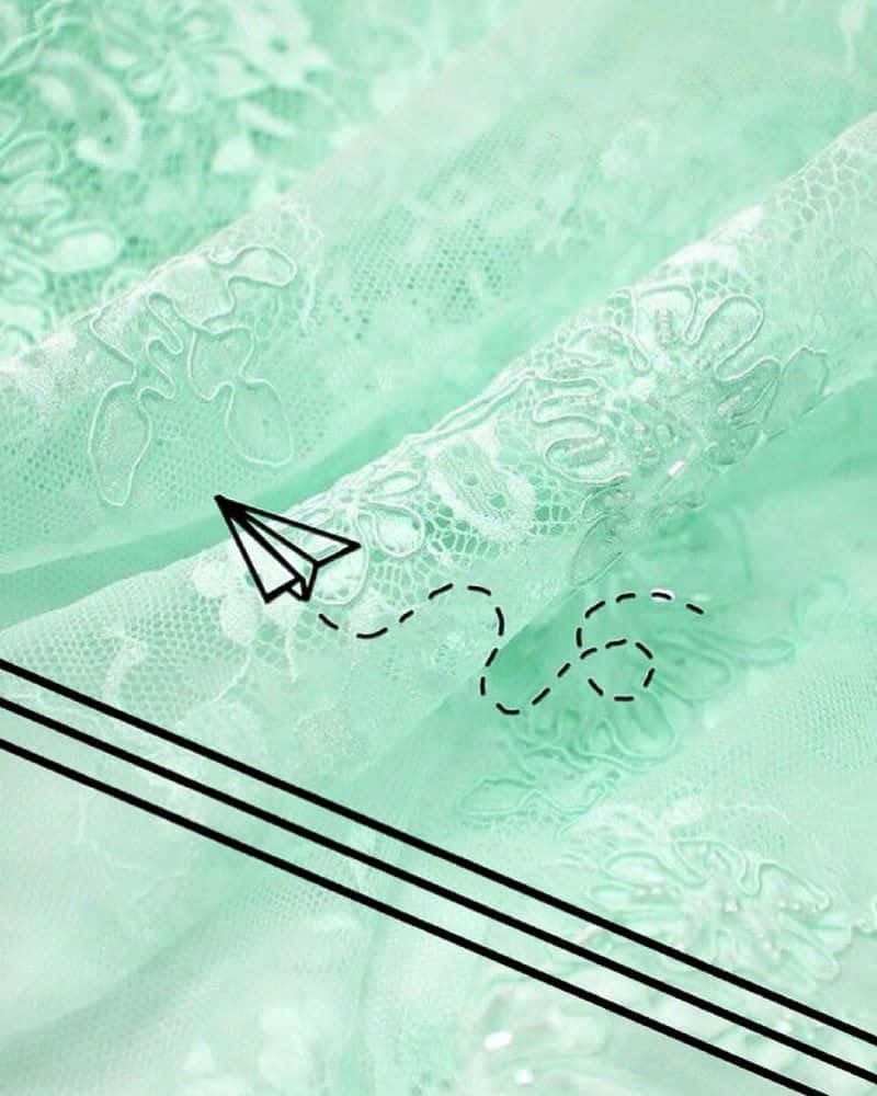 Blue Green Aesthetic, mint green lace fabric, paper airplane doodle, SD Phone Wallpaper