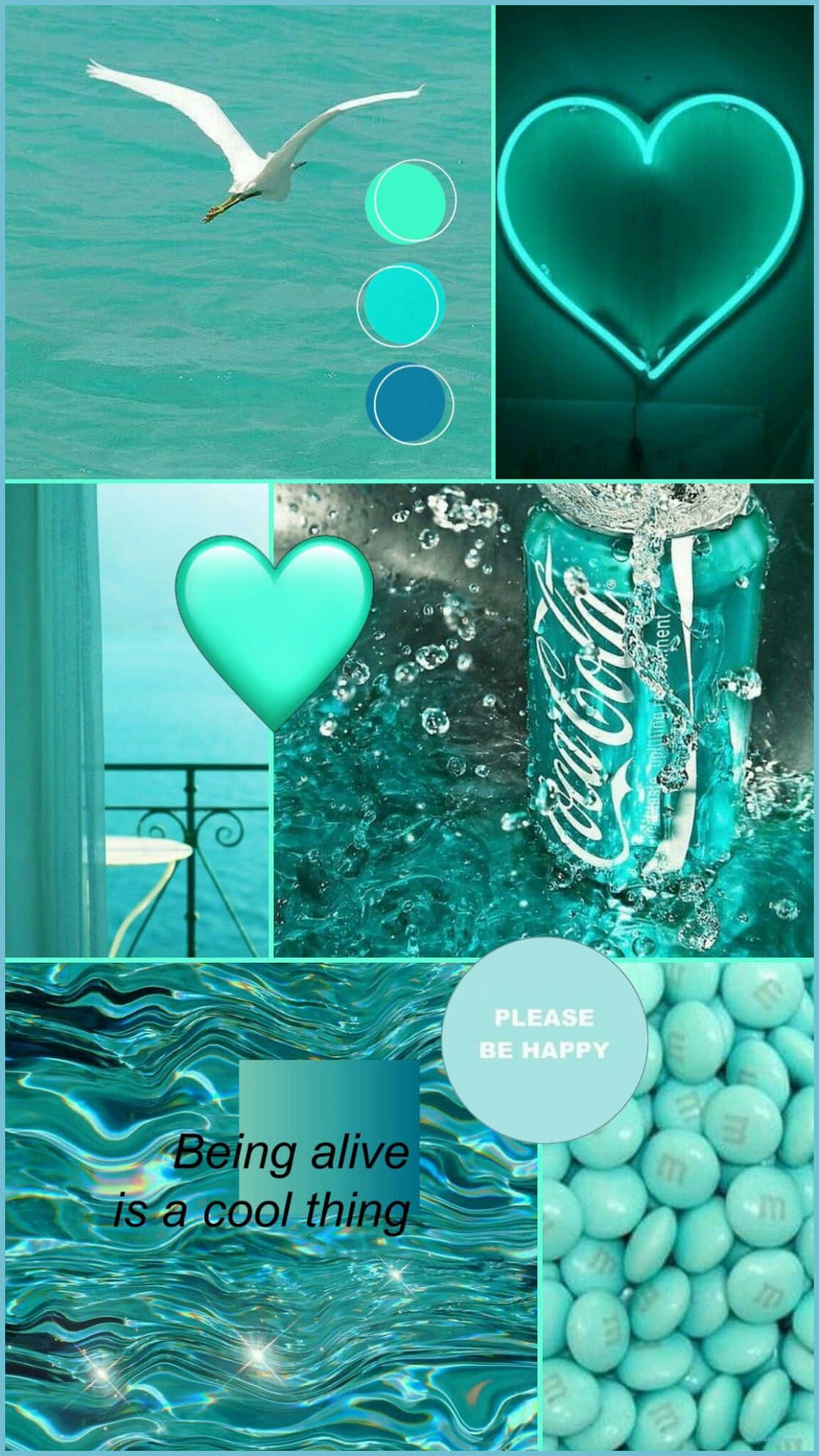 Blue Green Aesthetic, teal-themed, glowing heart, Full HD Phone Wallpaper