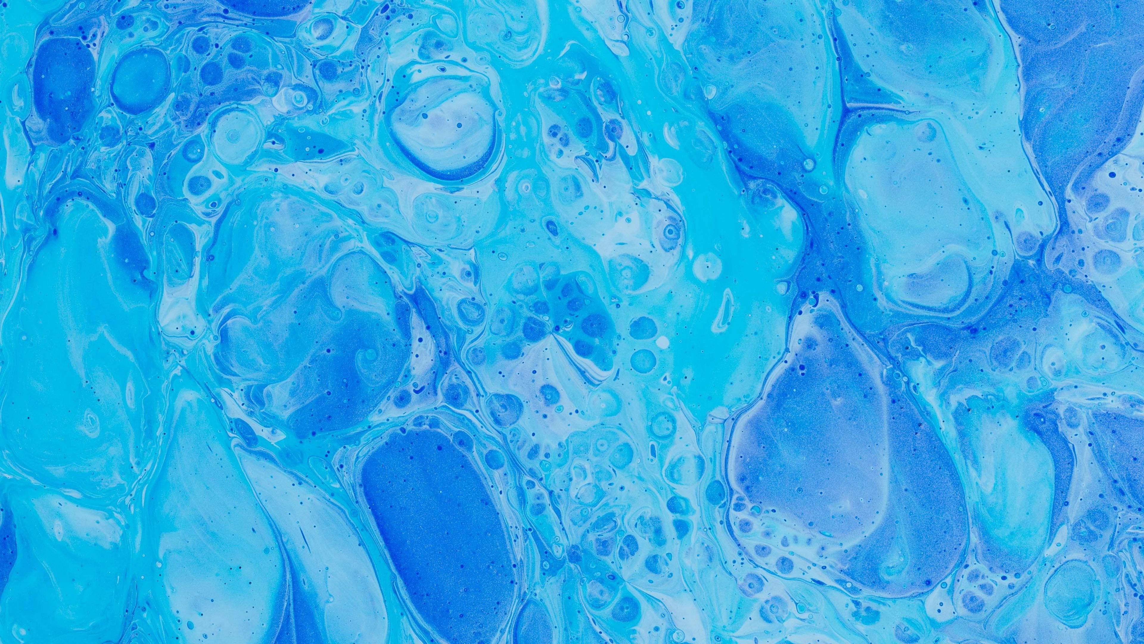 watercolor spots blue painting, vibrant blue, white fluid swirls, 4K Desktop Wallpaper