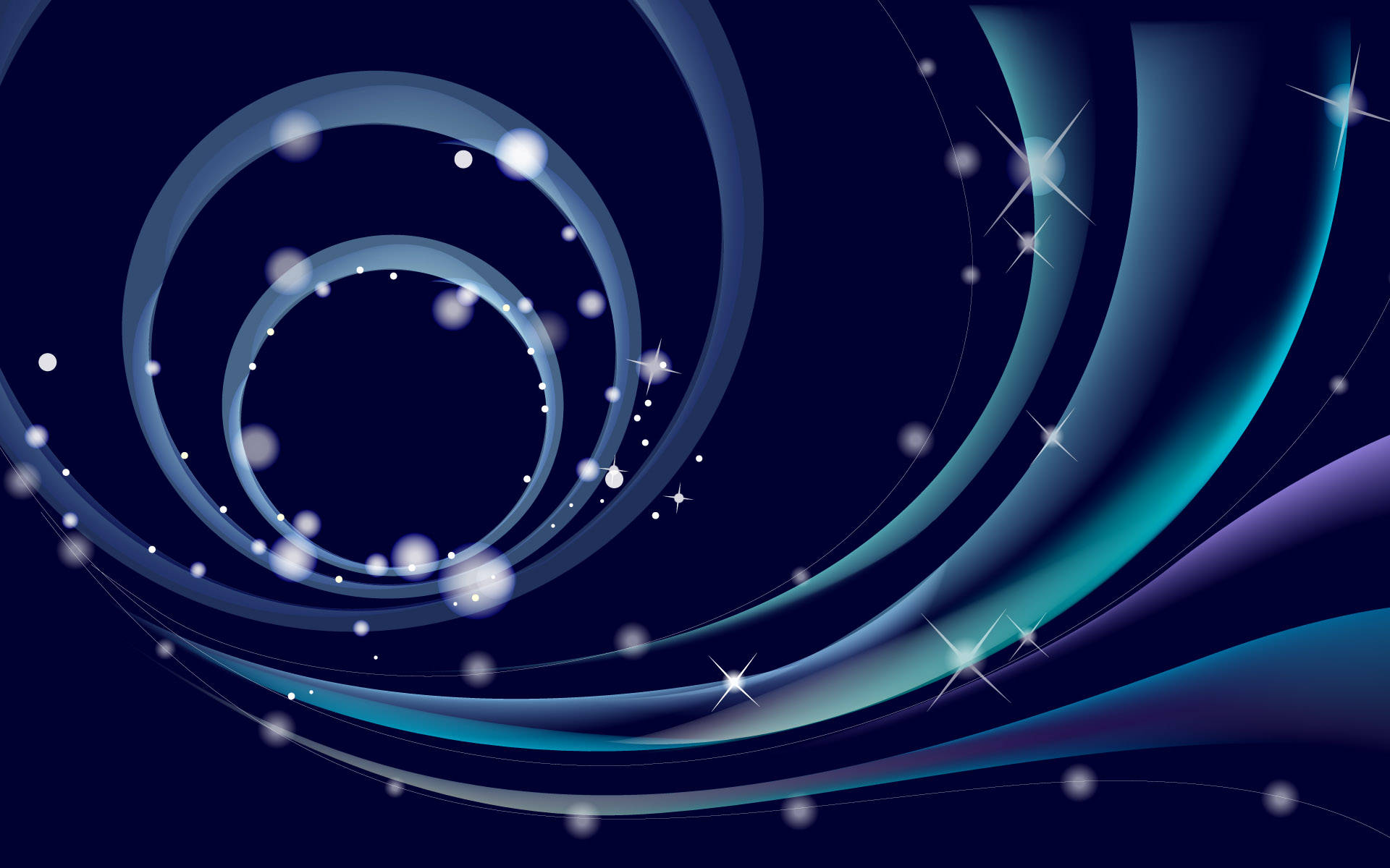 glowing blue, teal ribbons, sparkling stars, Full HD Desktop Wallpaper