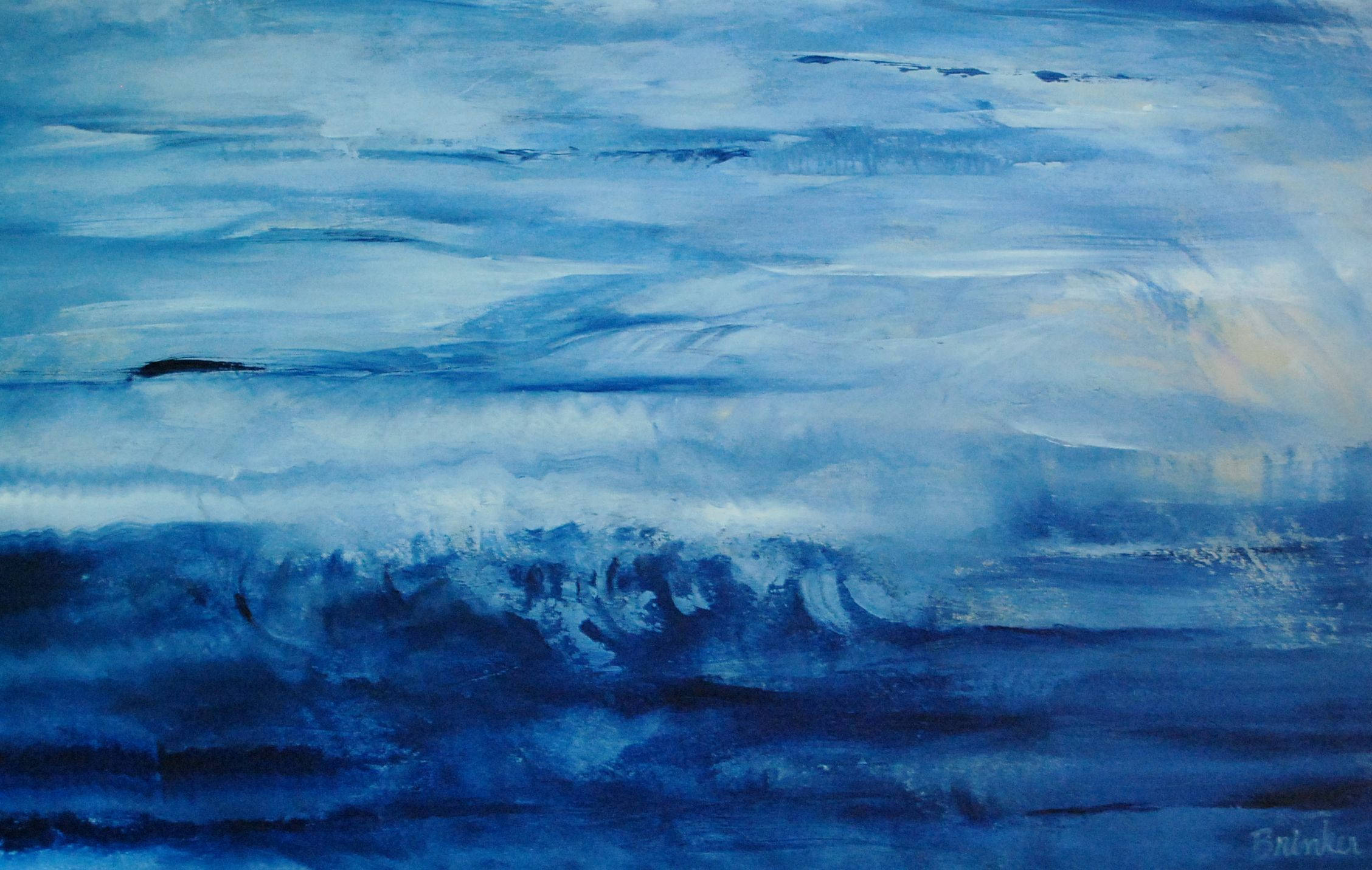 abstract ocean blue painting, layered blues, white foam, Full HD Desktop Wallpaper