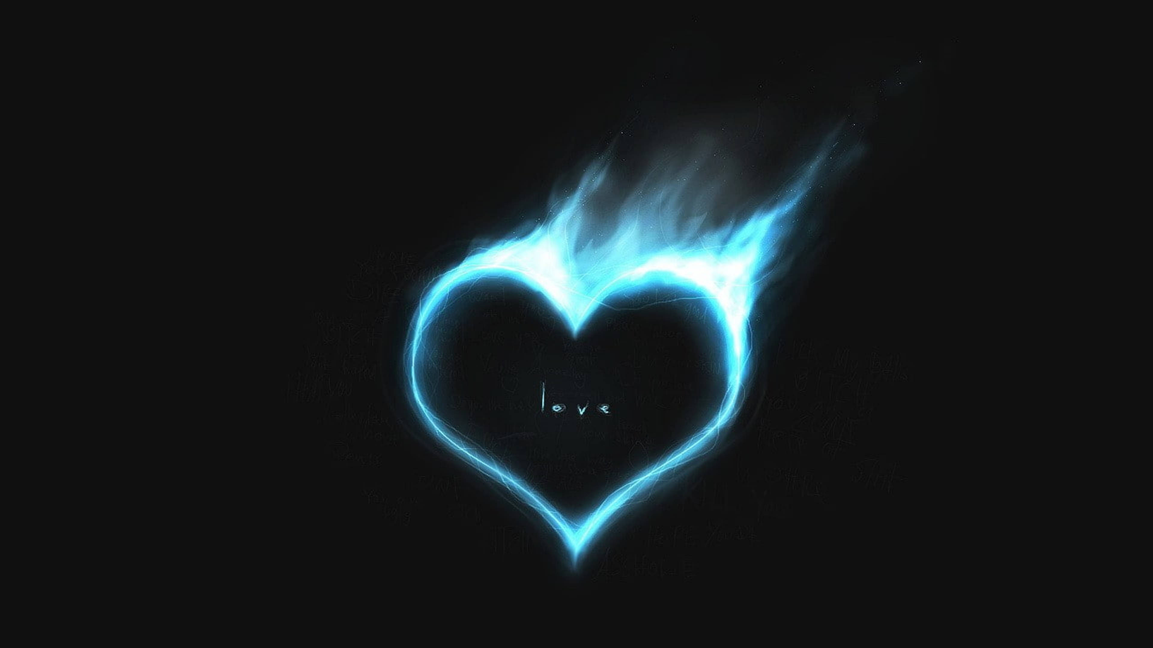 blue fire heart, glowing blue heart-shaped flame, love, 4K Desktop Wallpaper