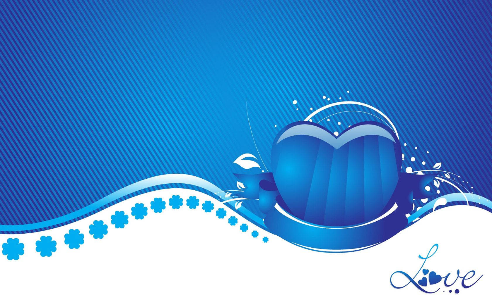 Blue Heart, glossy blue heart, wavy ribbon, HD Desktop Wallpaper