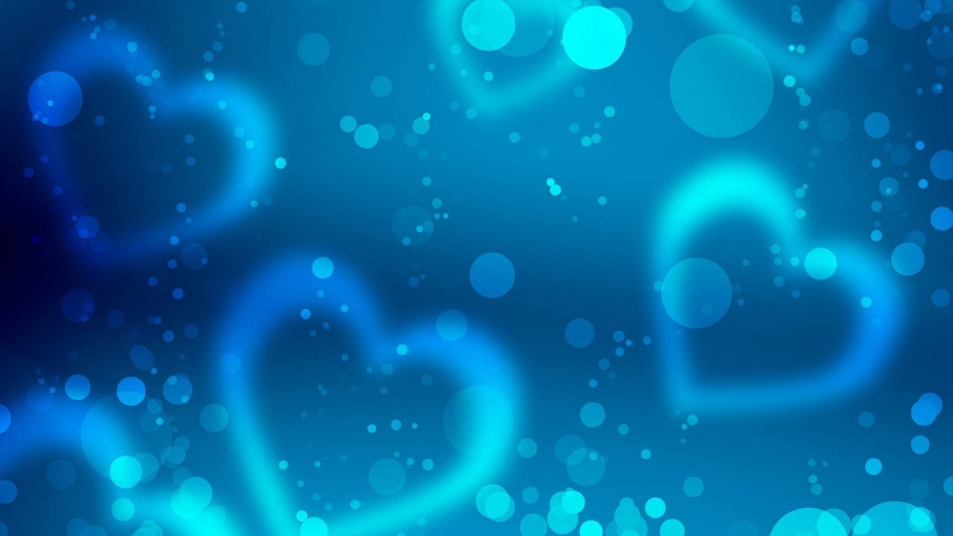 Blue Heart, soft glowing blue hearts, sparkling bokeh lights, Full HD Desktop Wallpaper