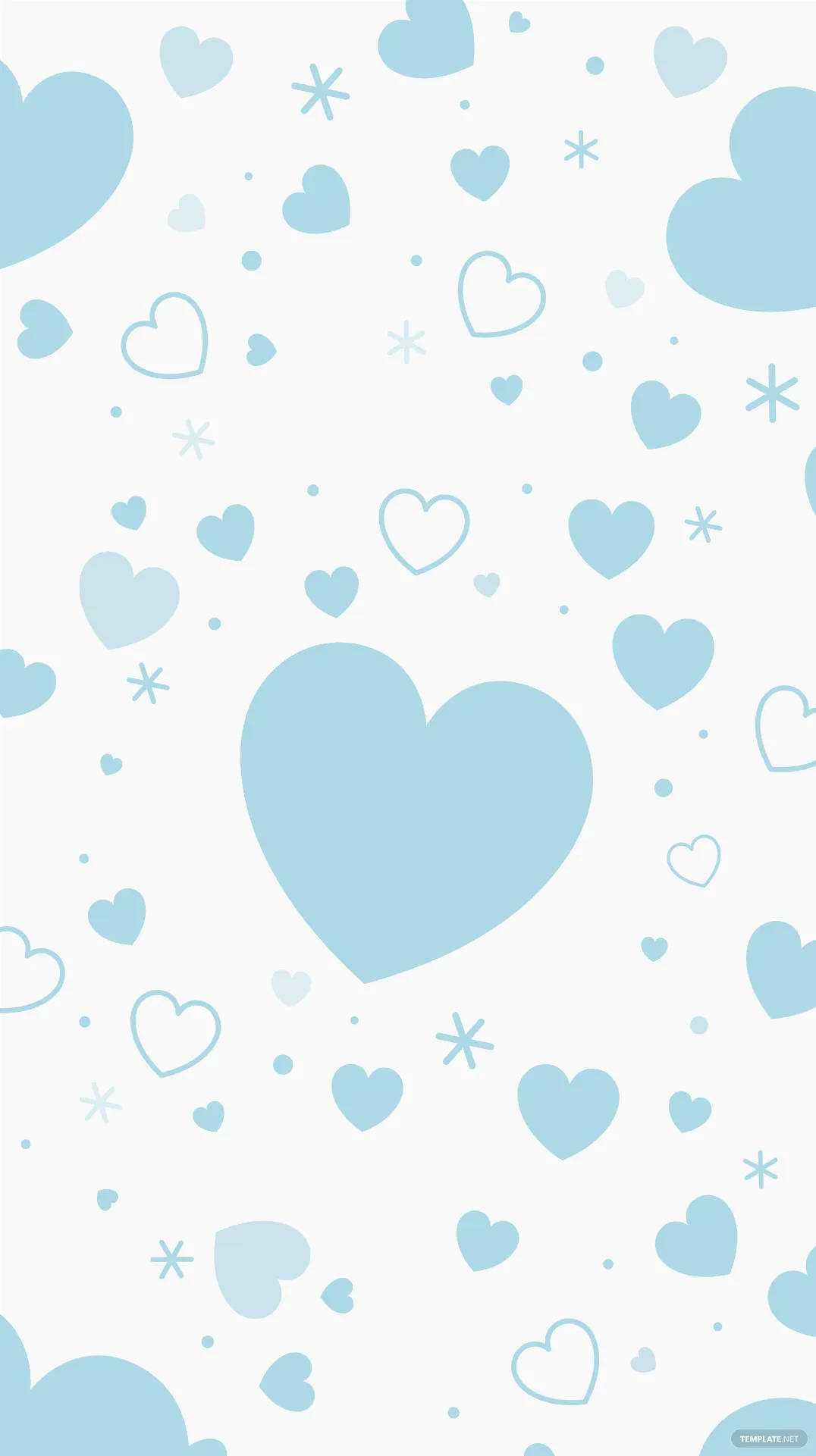 pastel blue hearts pattern, light background, scattered stars, Full HD Phone Wallpaper