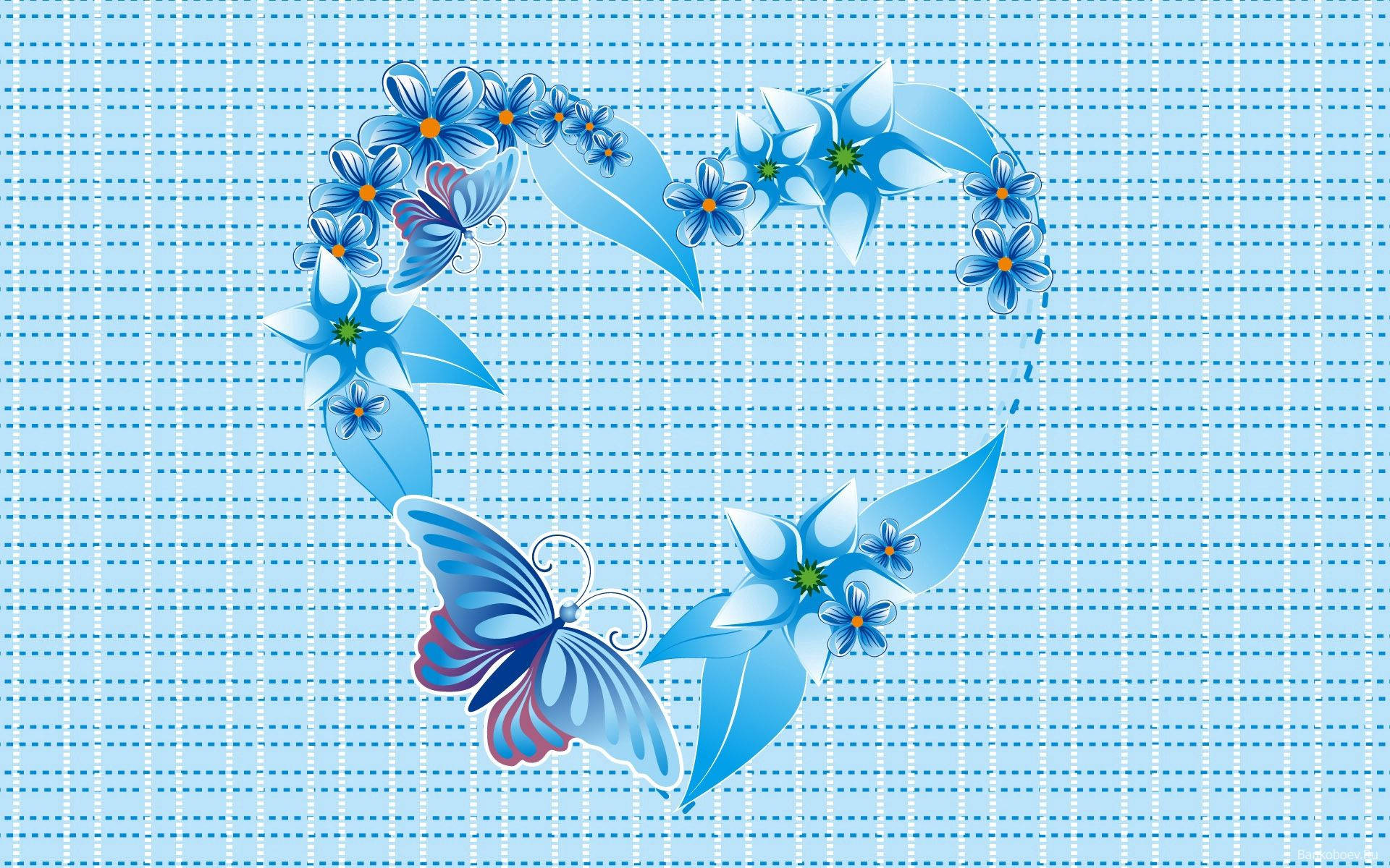 Blue Heart, floral wreath, blue flowers, Full HD Desktop Wallpaper