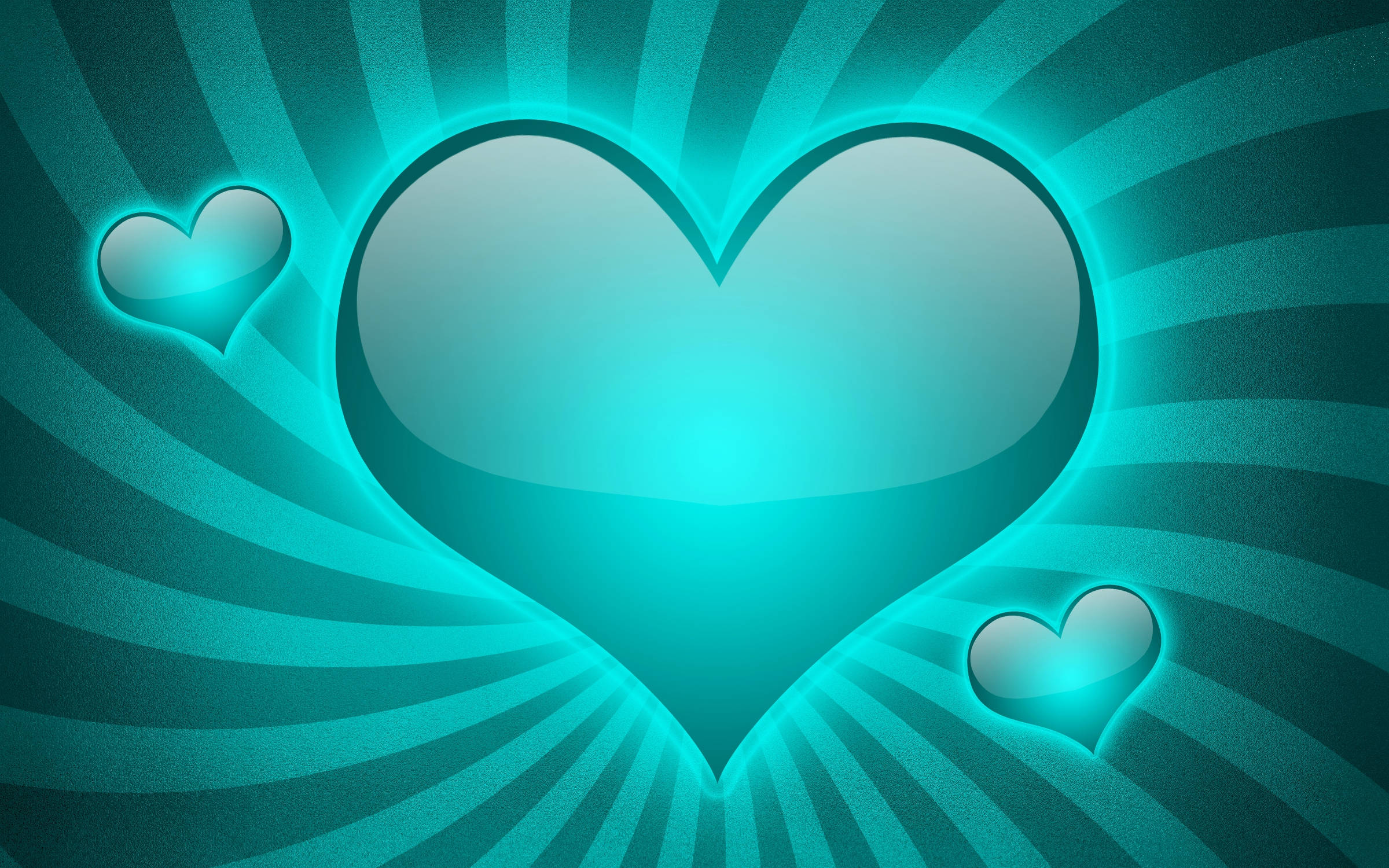 Blue Green Heart, glowing cyan heart, swirling teal background, Full HD Desktop Wallpaper