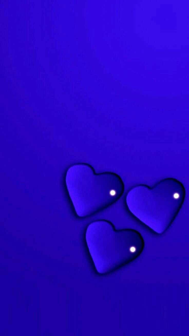 three blue hearts, glowing blue hearts, deep royal blue gradient background, HD Phone Wallpaper