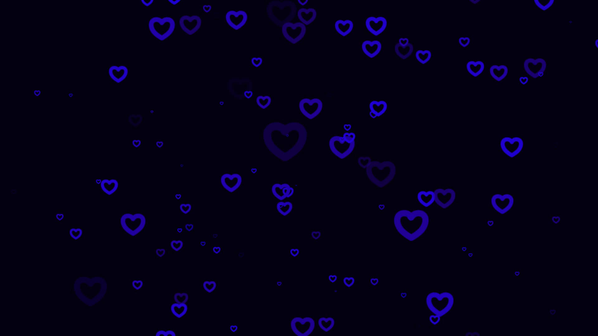 Dark Blue Heart Pattern, glowing blue heart shapes, deep black background, Full HD Desktop Wallpaper