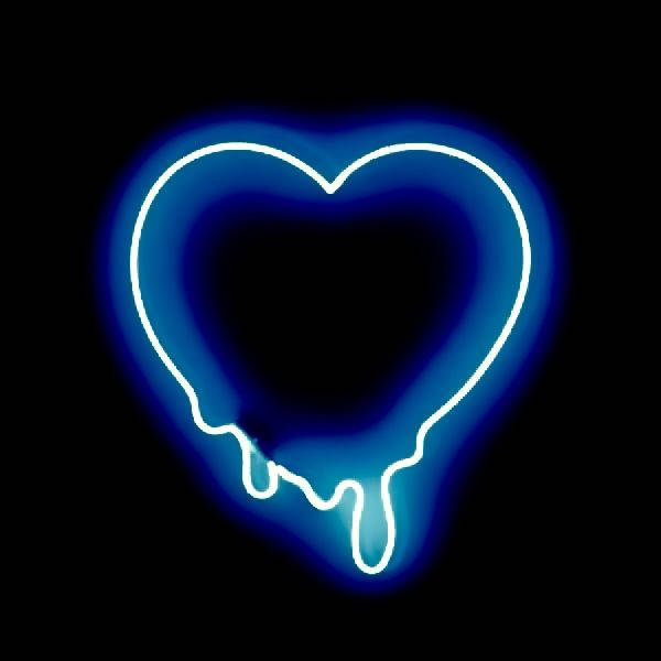 neon blue heart, glowing blue neon, melting drips, SD Desktop Wallpaper