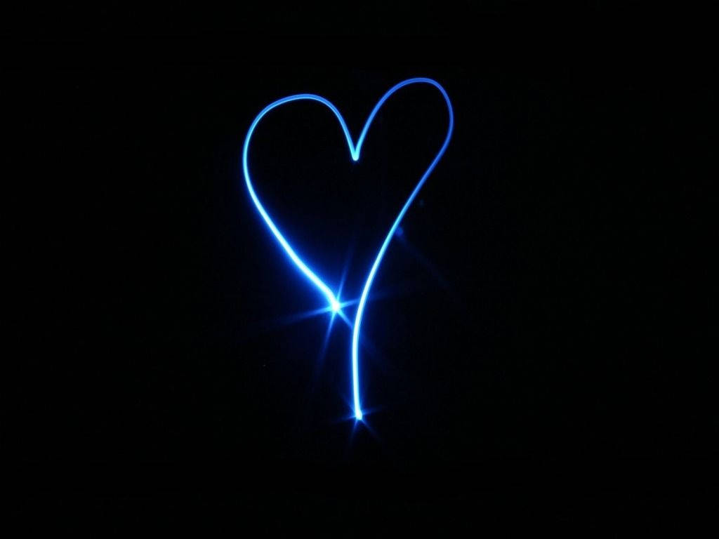 neon blue light heart, glowing blue heart, light trails, SD Desktop Wallpaper