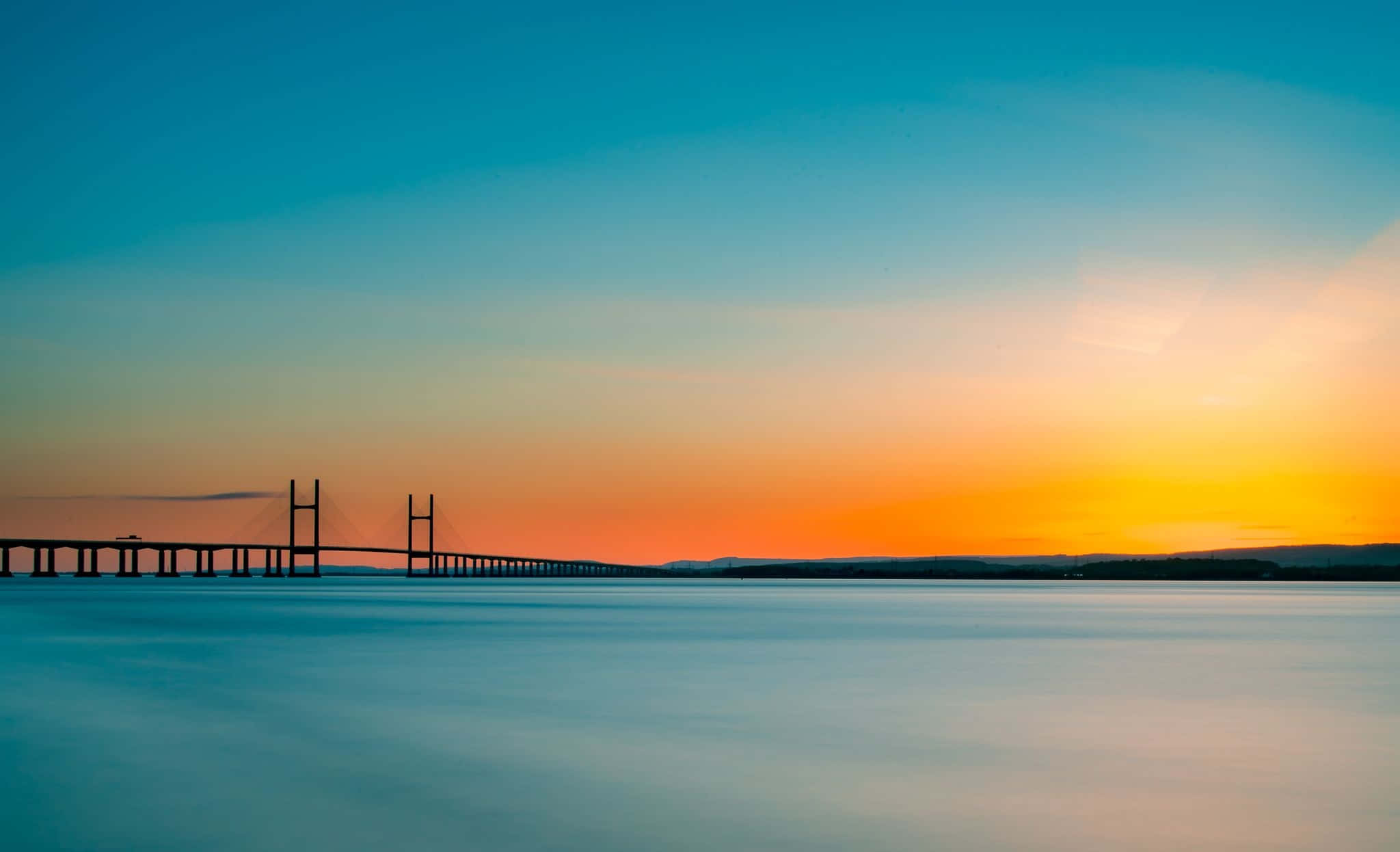 Blue Horizon, 2048 x 1246, suspension bridge, Full HD Desktop Wallpaper