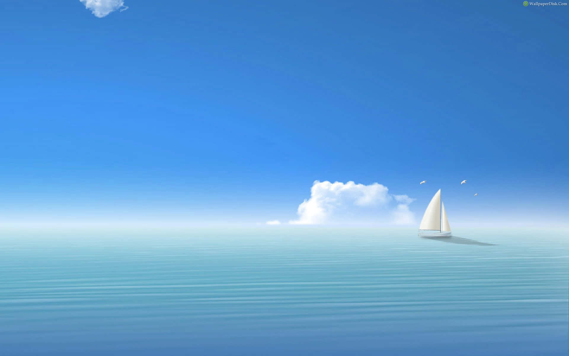 Blue Horizon, white sailboat, calm turquoise waters, Full HD Desktop Wallpaper