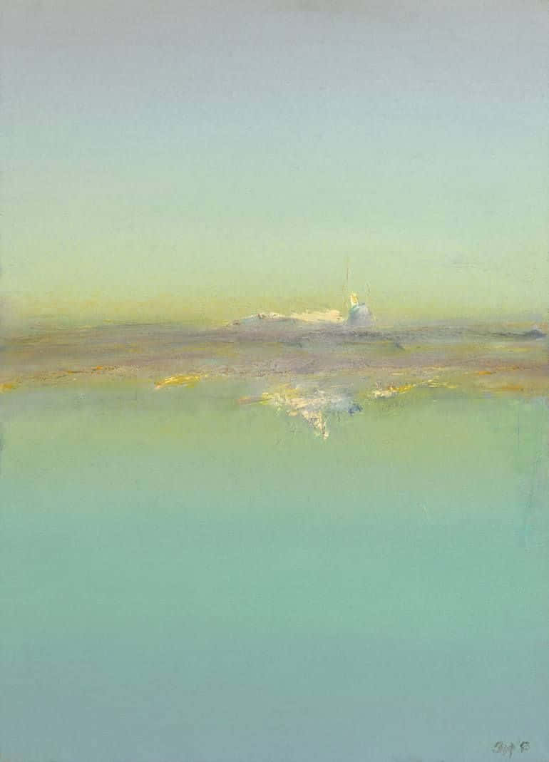 Blue Horizon, oil painting, distant ship, SD Phone Wallpaper