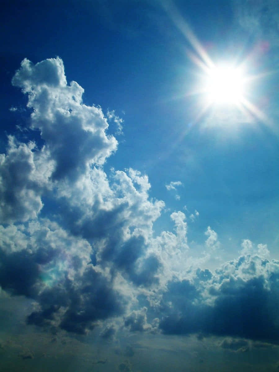 Blue Sky, sun, voluminous white and blue clouds, SD Phone Wallpaper