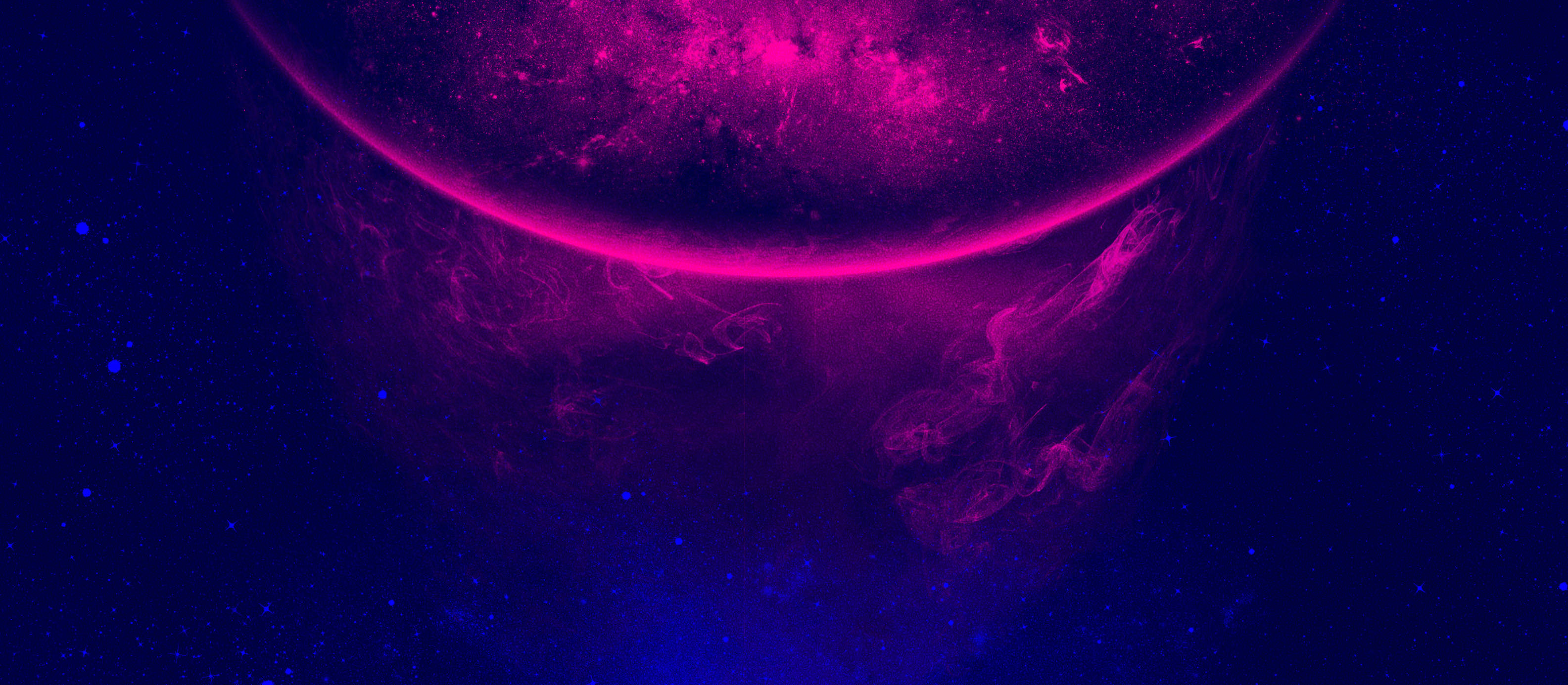 Blue Galaxy Backdrop, magenta planet, starry deep blue cosmic sky, 2K Desktop Wallpaper