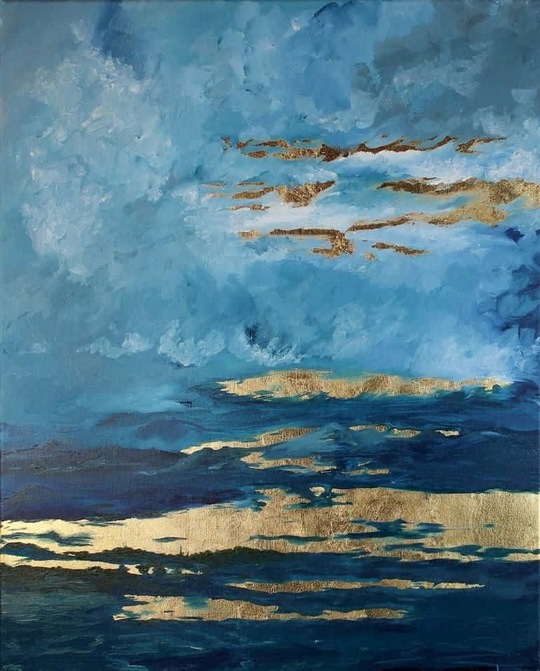 Blue Horizon, stormy blue sea, golden light, SD Phone Wallpaper