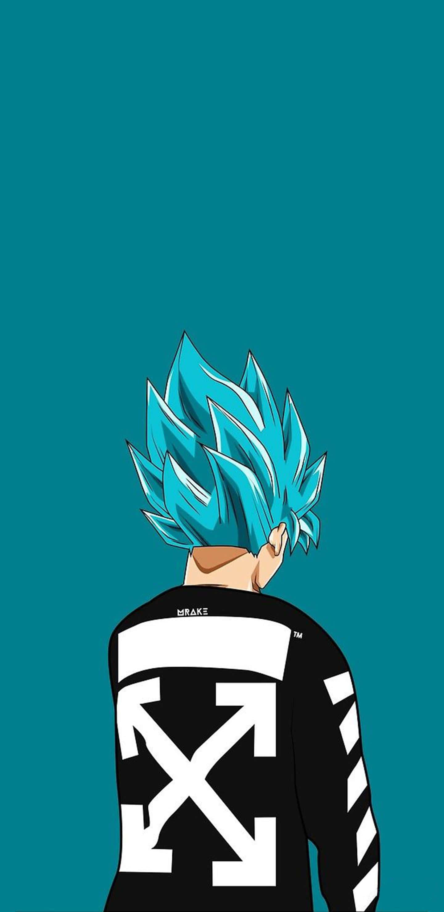 blue haired man, spiky blue hair, black and white branded hoodie, 2K Phone Wallpaper