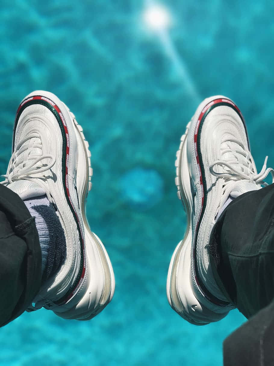 Blue Hypebeast, white sneakers, red stripes, SD Phone Wallpaper